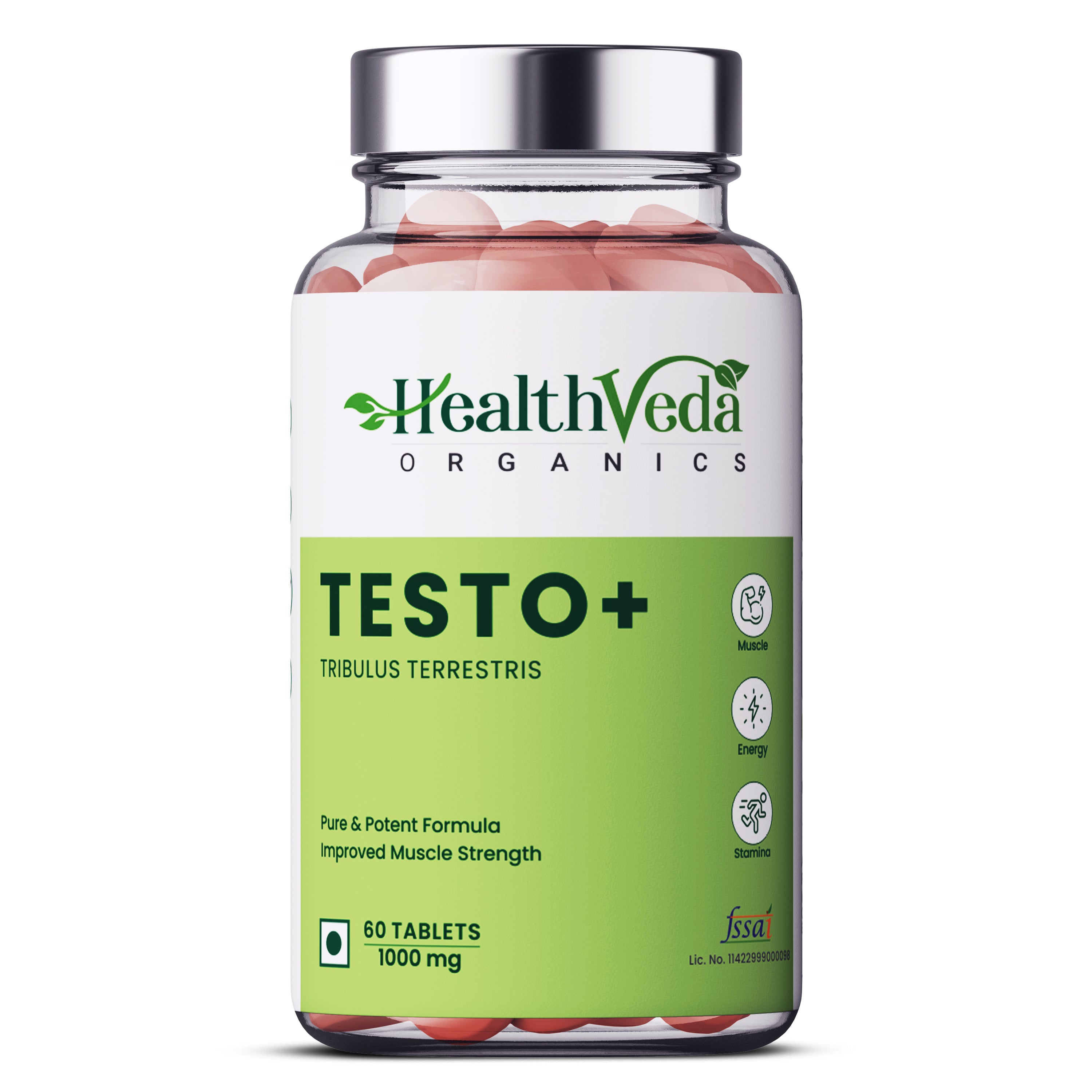 Health Veda Organics Plant Based Testo+ with Tribulus, Ashwagandha & Kaunch Beej | Improves Muscle Strength & Energy | 60 Veg Tablets for Men