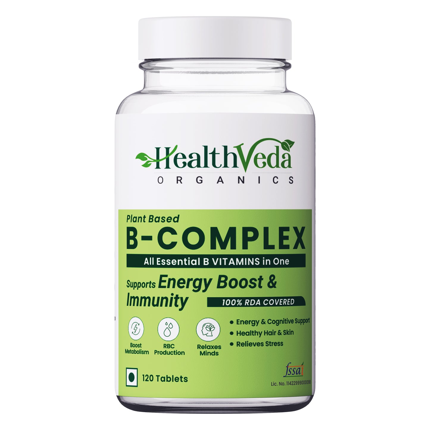 Health Veda Organics Plant-Based B-Complex Tablets- 120 Veg Tablets