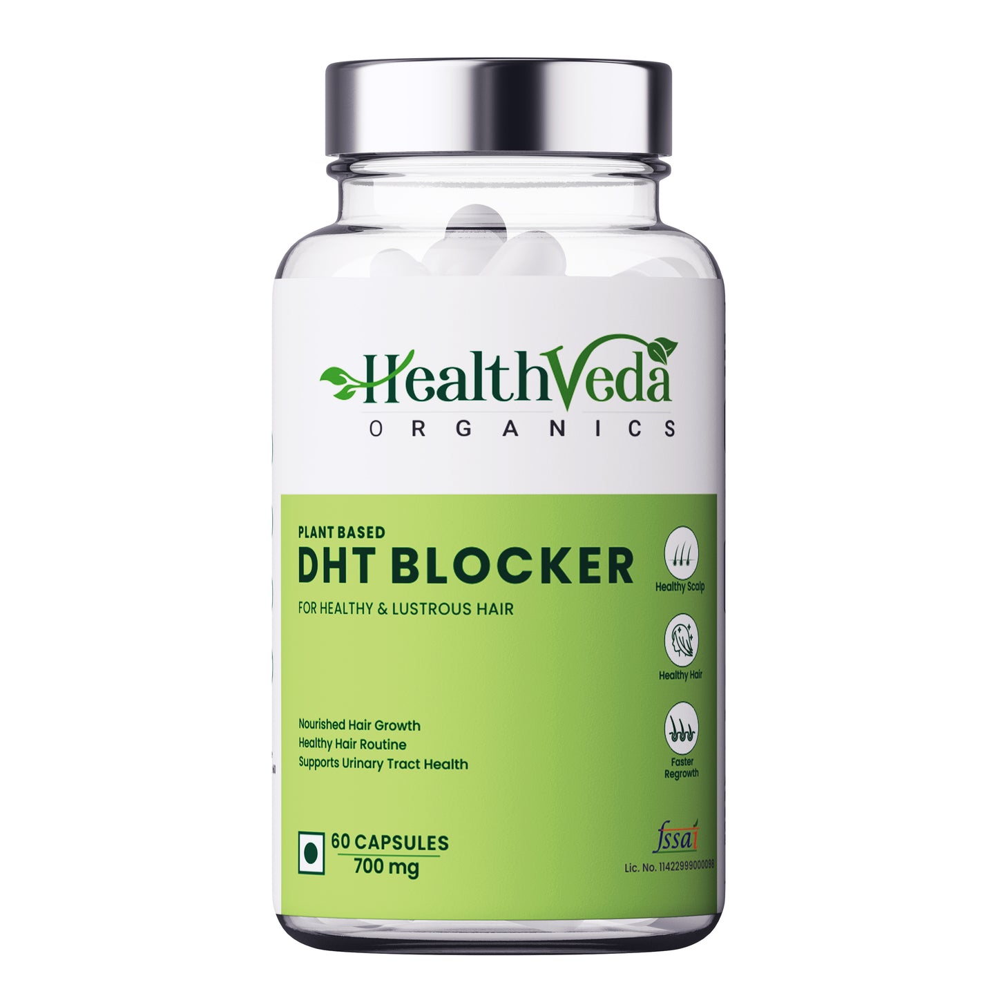 Health Veda Organics Plant Based DHT Blocker 500 mg for Urinary Tract & Hair Health - 60 Veg Capsules
