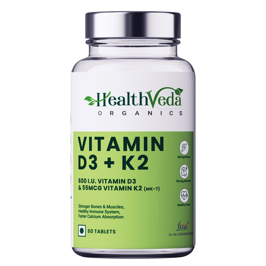 Vitamin D3+K2 as MK7 Supplement | Support Healthy Bones, Boosts Immune System & Joint Care | 60 Veg Tablets for both Men & Women