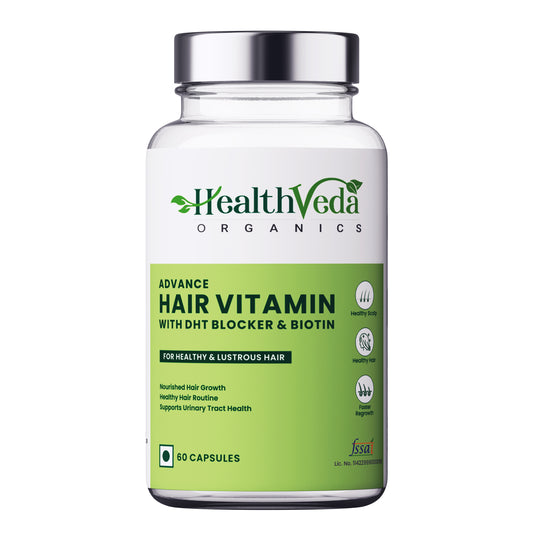 Health Veda Organics Advance Hair Vitamin with DHT Blocker & Biotin | Clinically proven Hair Vitamins For Men & Women - 60 Veg Capsules