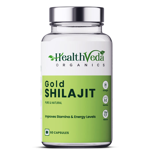 Health Veda Organics Gold Shilajit | 60 Veg Capsules I Stamina & Vitality Booster
