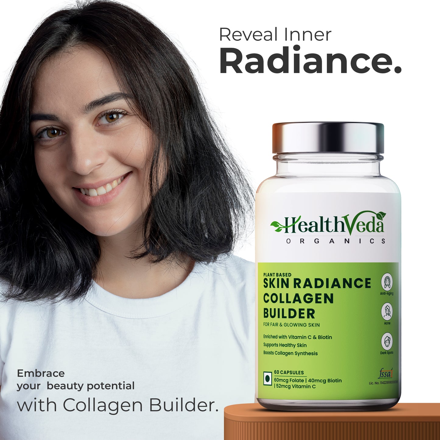 Skin Radiance Collagen Builder 800mg Capsules | Supports Healthy Skin, Stronger Hair, Nails & Joints | 60 capsules