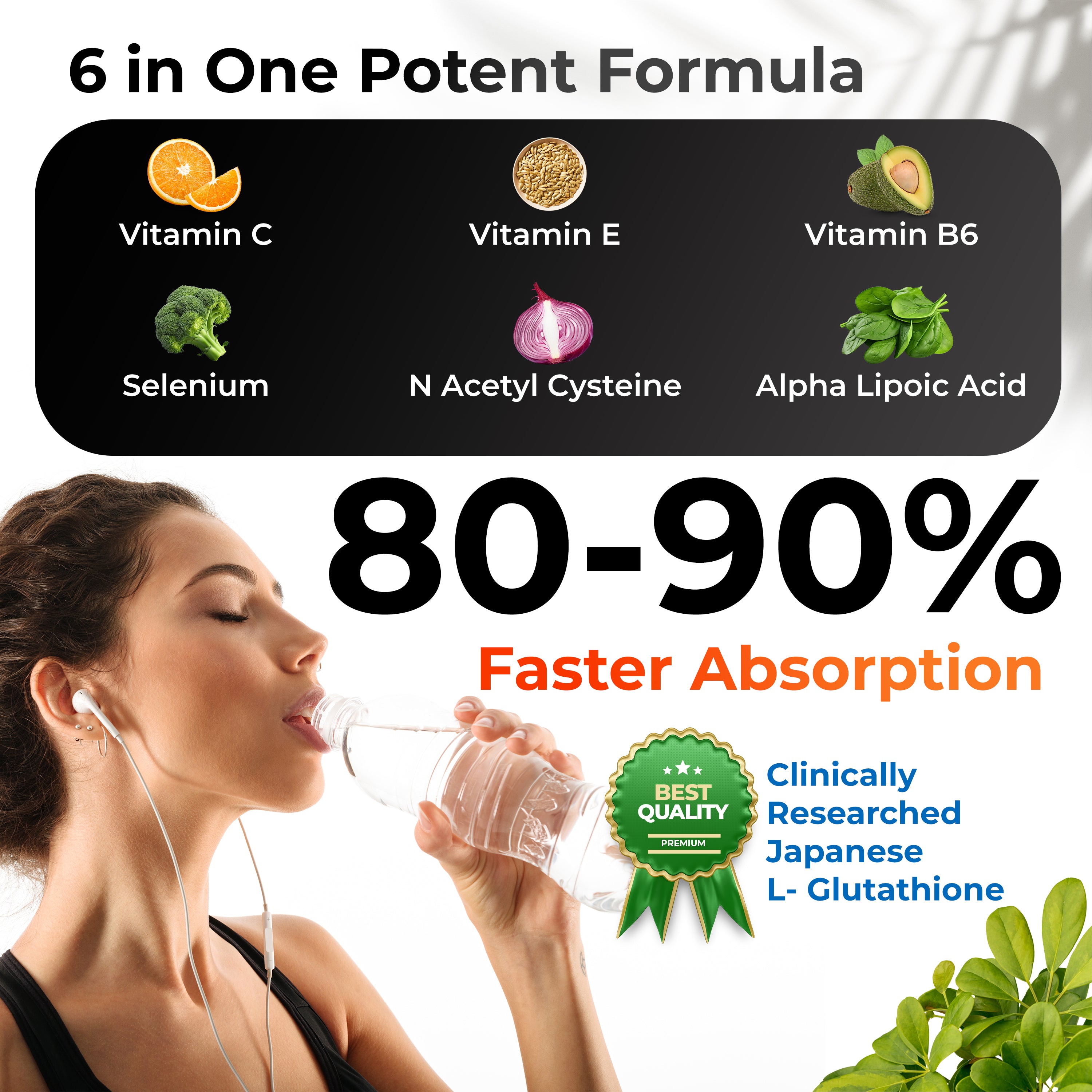 Health Veda Organics L-Glutathione 1000mg Capsules with Grape Seed Extract, Vitamin C, Vitamin E, Alpha Lipoic Acid, Hyaluronic Acid, and Biotin for Skin Glow & Antioxidant Support - 60 Veg Capsules