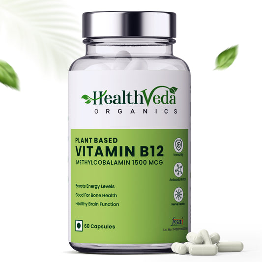 Health Veda Organics Plant Based Vitamin B-12, 2.2mcg | 60 Veg Capsules | Boost Energy Level