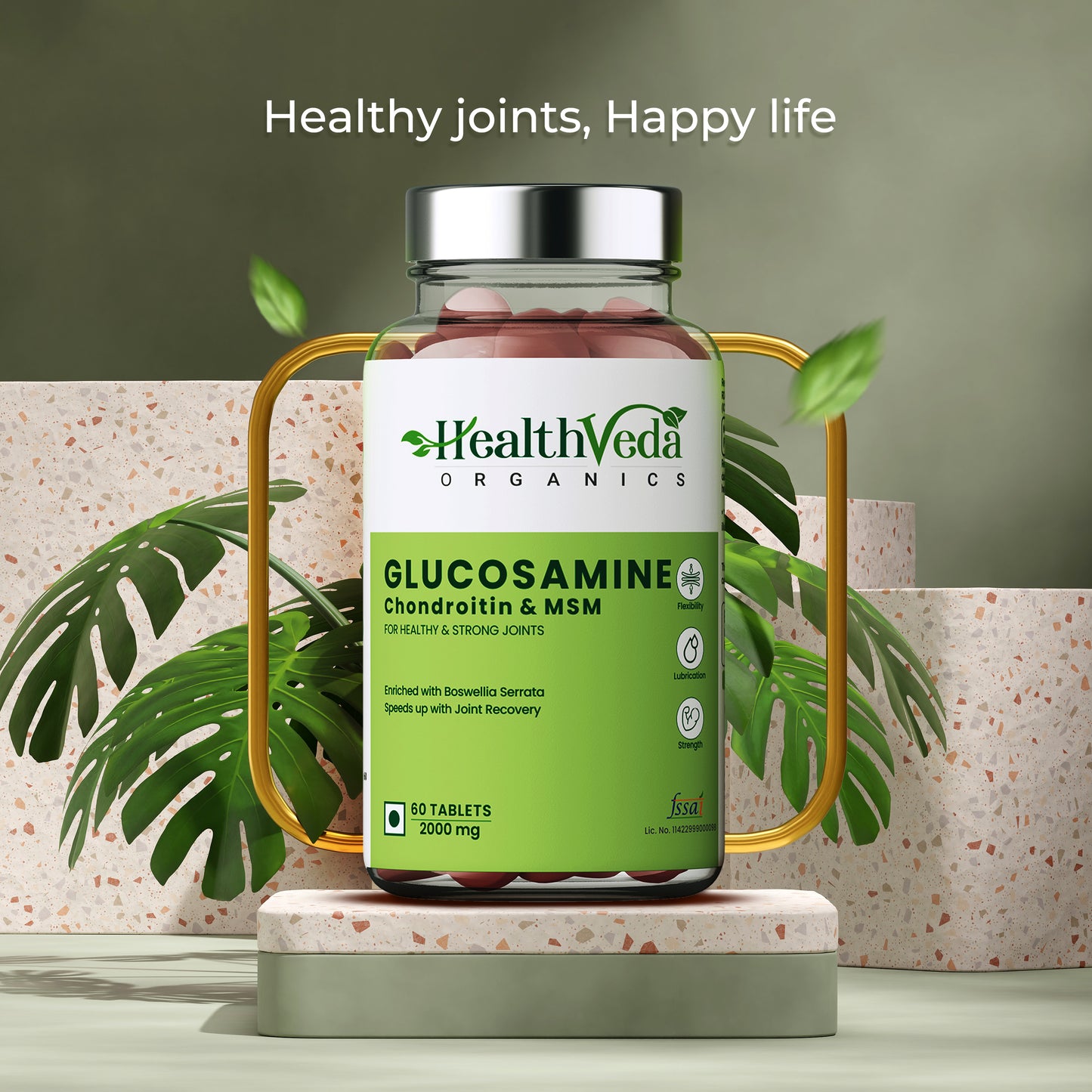 Health Veda Organics Glucosamine Chondroitin & MSM 2000 mg Supplement for  Healthy Joint, Bone & Cartilage - 60 Veg Tablets