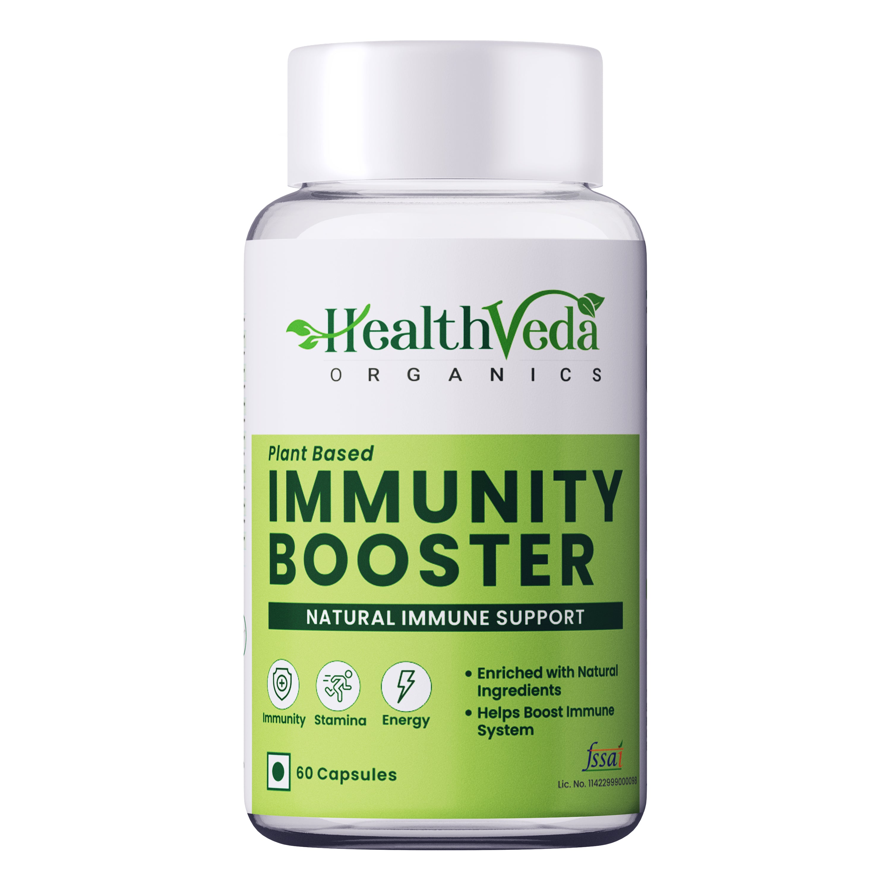 Health Veda Organics Natural Immunity Booster Capsules with Green Amla Powder, Giloy Powder, Mint leaves Powder - 60 Veg Capsules