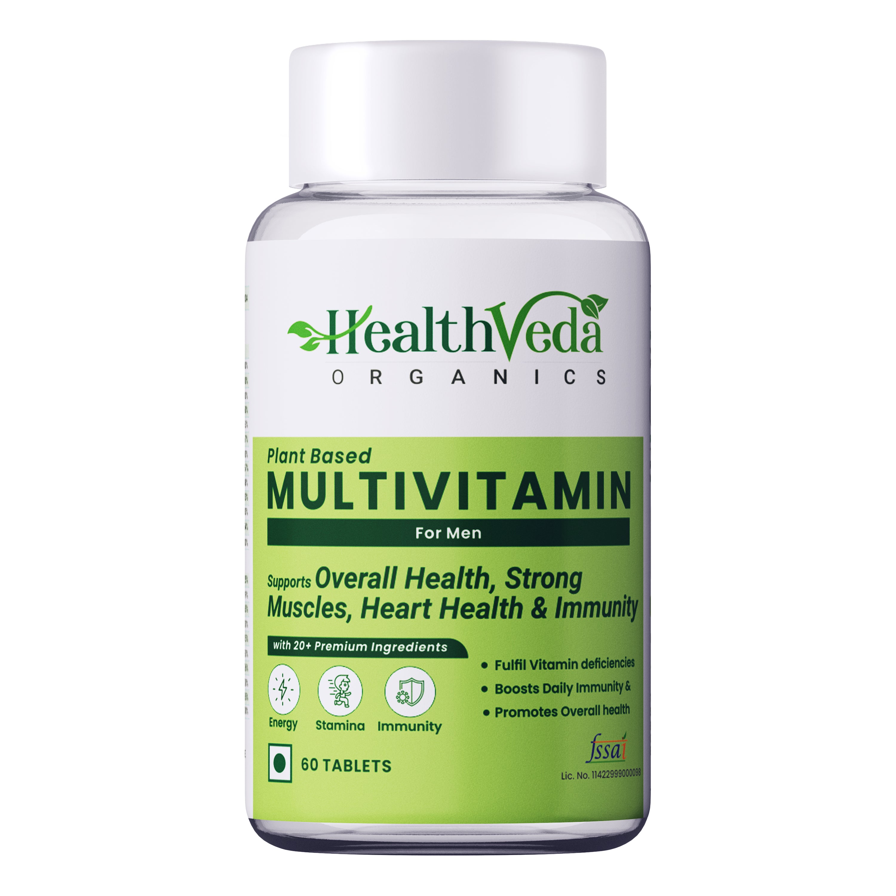 Health Veda Organics Multivitamin for Men, 60 Multivitamin Tablets, with Zinc, Vitamin C, Vitamin D3, Multiminerals and Ginseng Extract, Enhances Energy, Stamina & Immunity