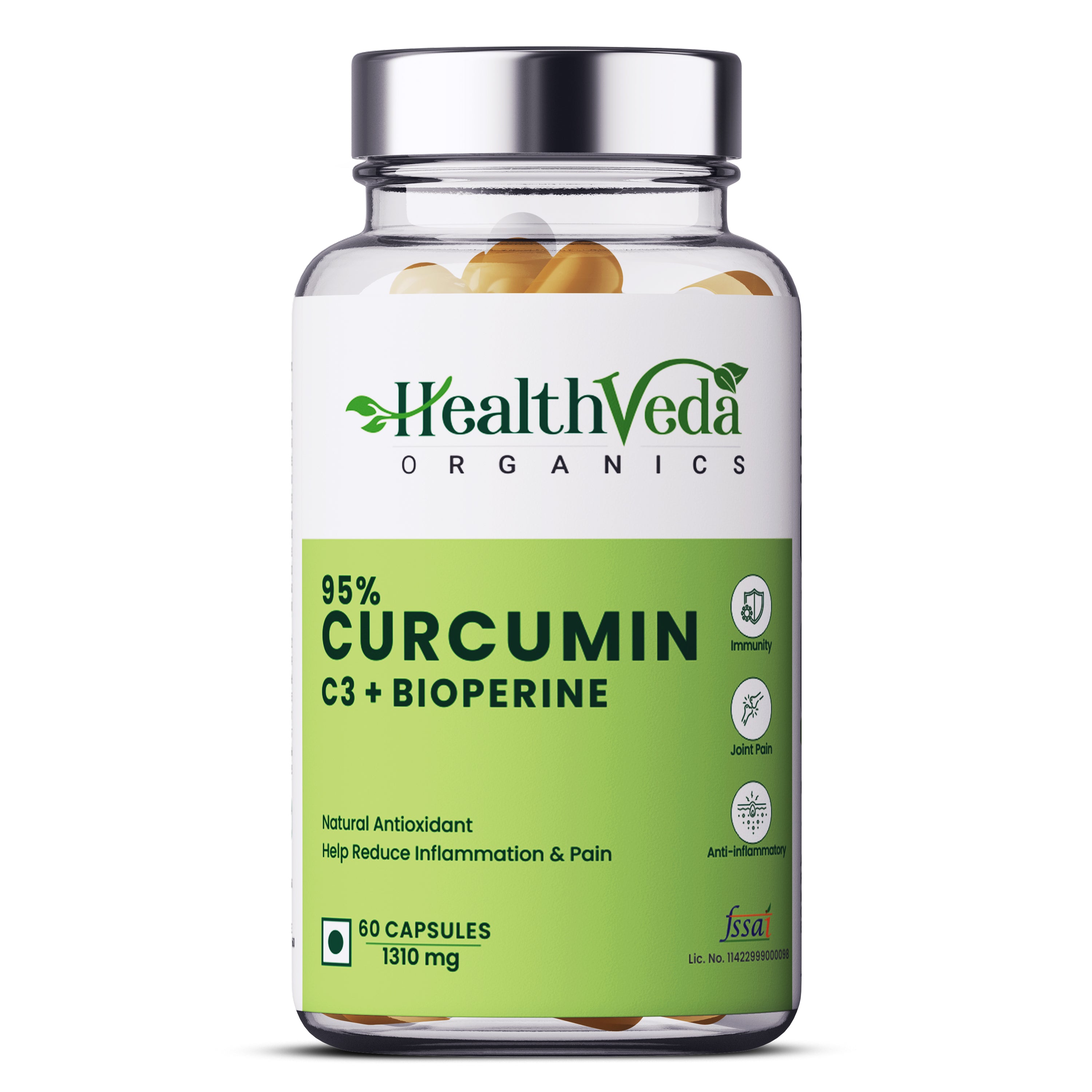 Health Veda Organics Curcumin C3 + Bioperine Supplements, 1310 Mg | 60 Veg Capsules | Supports Joint & Muscle Health