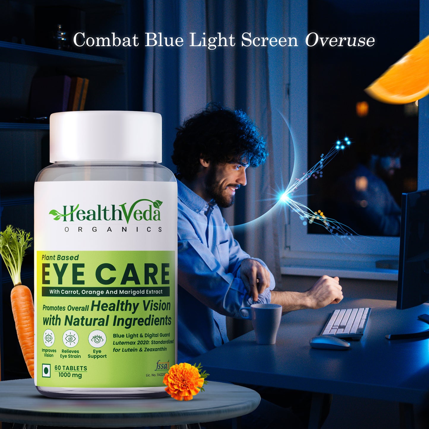 Health Veda Organics Eye Care 1000 mg Tablets Supports Vision & Enhances Retina - 60 Veg Tablets