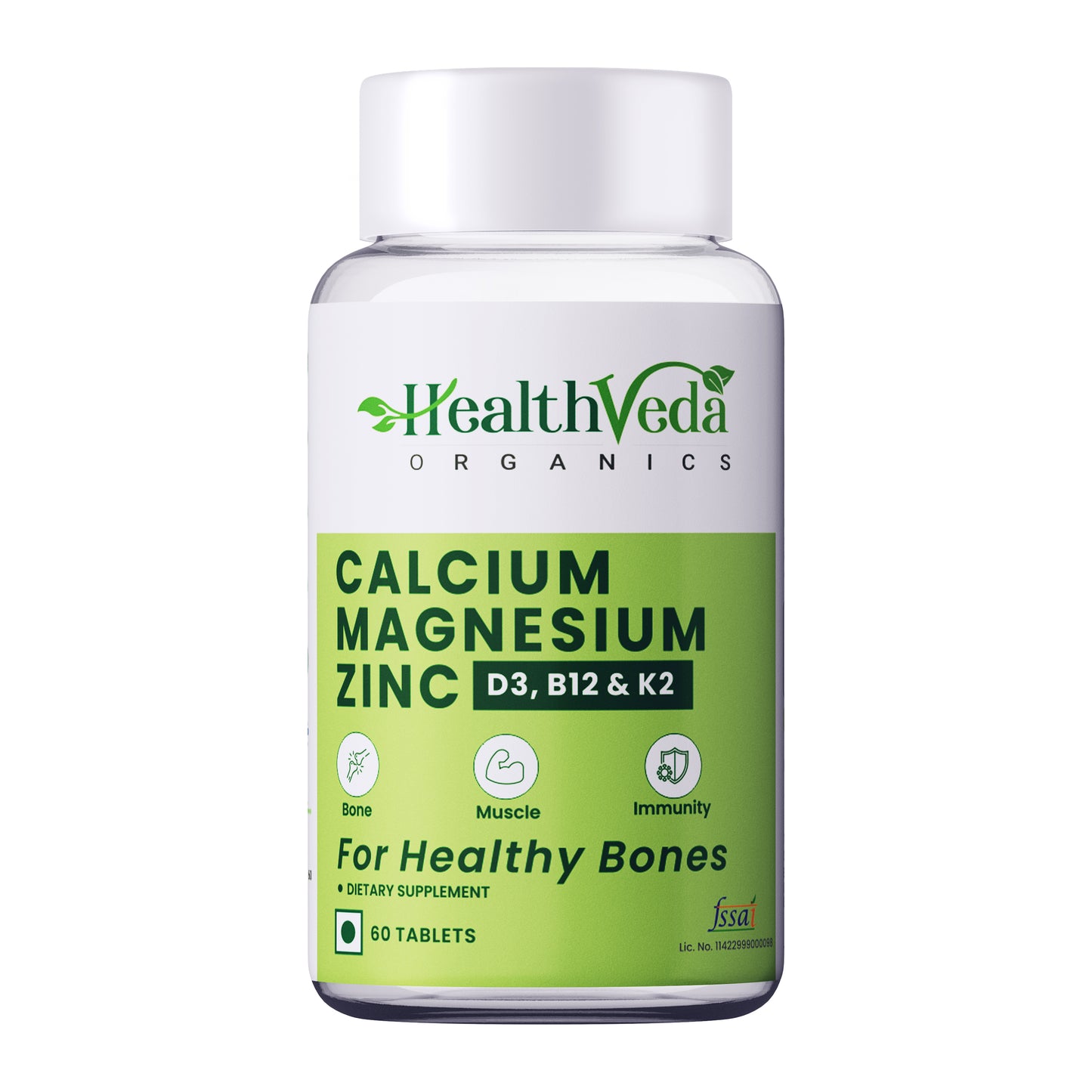 Health Veda Organics Calcium Magnesium Zinc Tablets 1000mg For Healthy Bone - 60 Veg Tablet