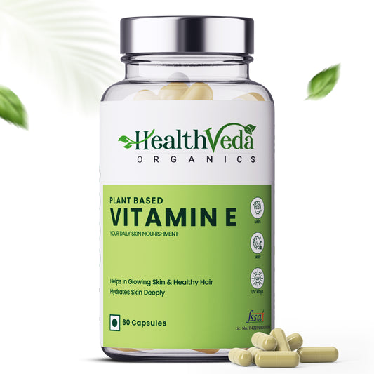 Health Veda Organics Vitamin E Capsules with Argan & Aloe Vera Oil | 60 Veg Capsules | Supports Healthy Hair & Beautiful Skin