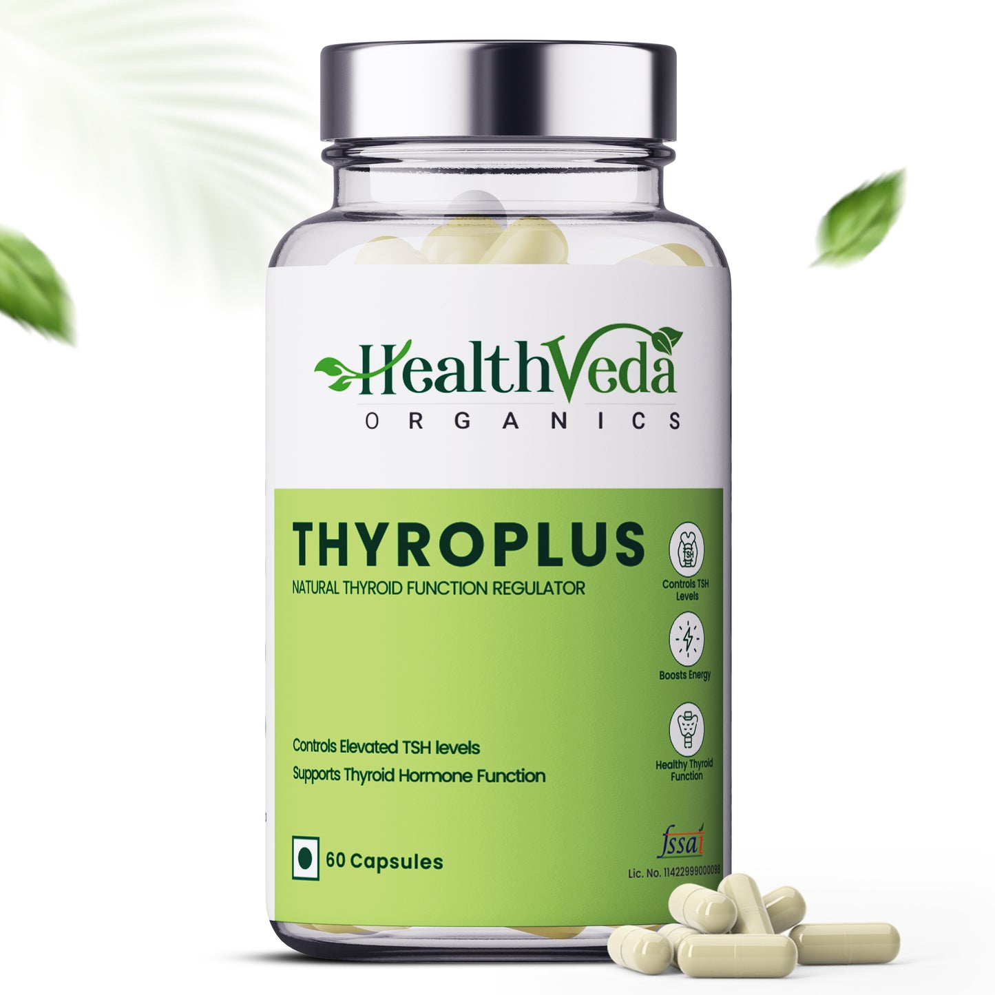 Health Veda Organics Thyroplus Supplements packed with Natural Ingredients for Thyroid Support - 60 Veg Capsules for Men & Women