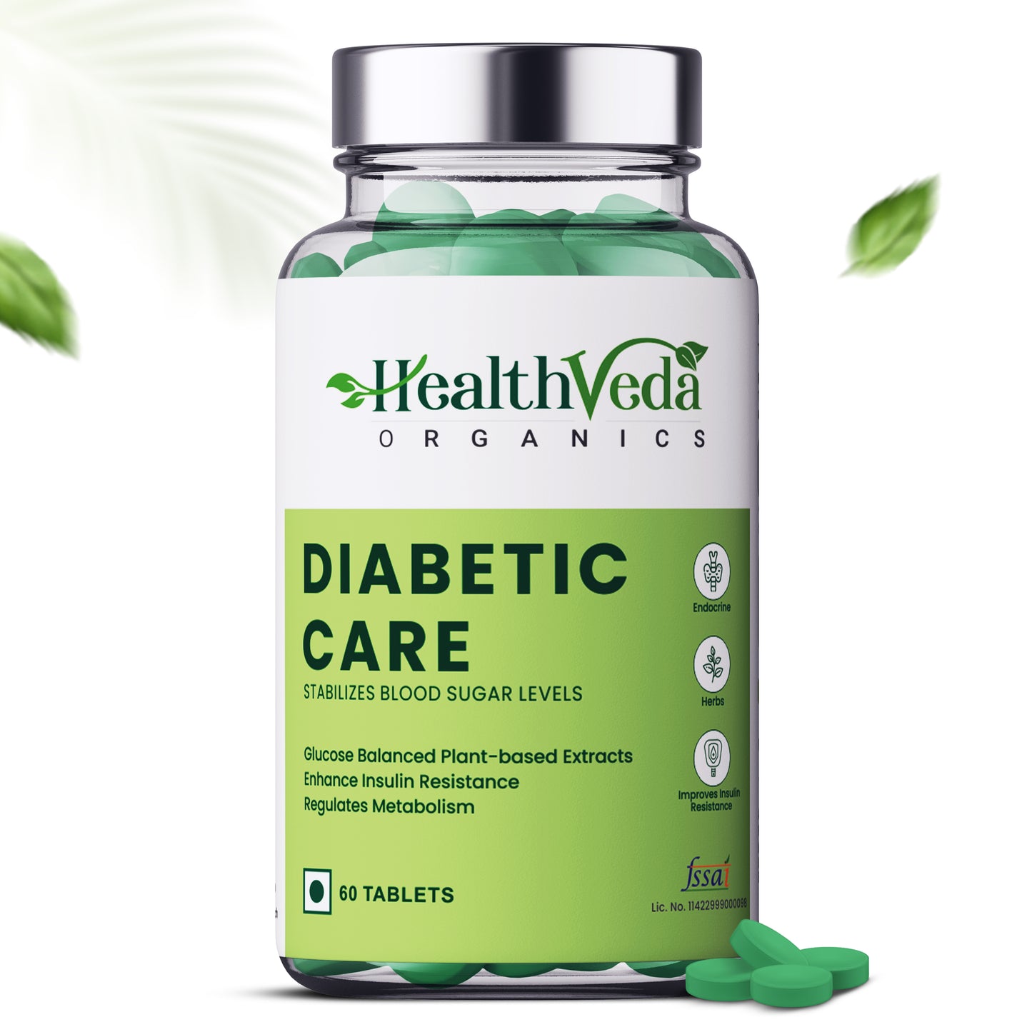 Health Veda Organics Diabetic Care Supplements for Management of Blood Sugar Levels - 60 Veg Tablets for Both Men & Women