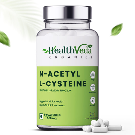 Health Veda Organics N - Acetyl L - Cysteine 500mg | 60 Veg Capsules | Lungs & Respiratory Support| Immune Health |For both Men & Women