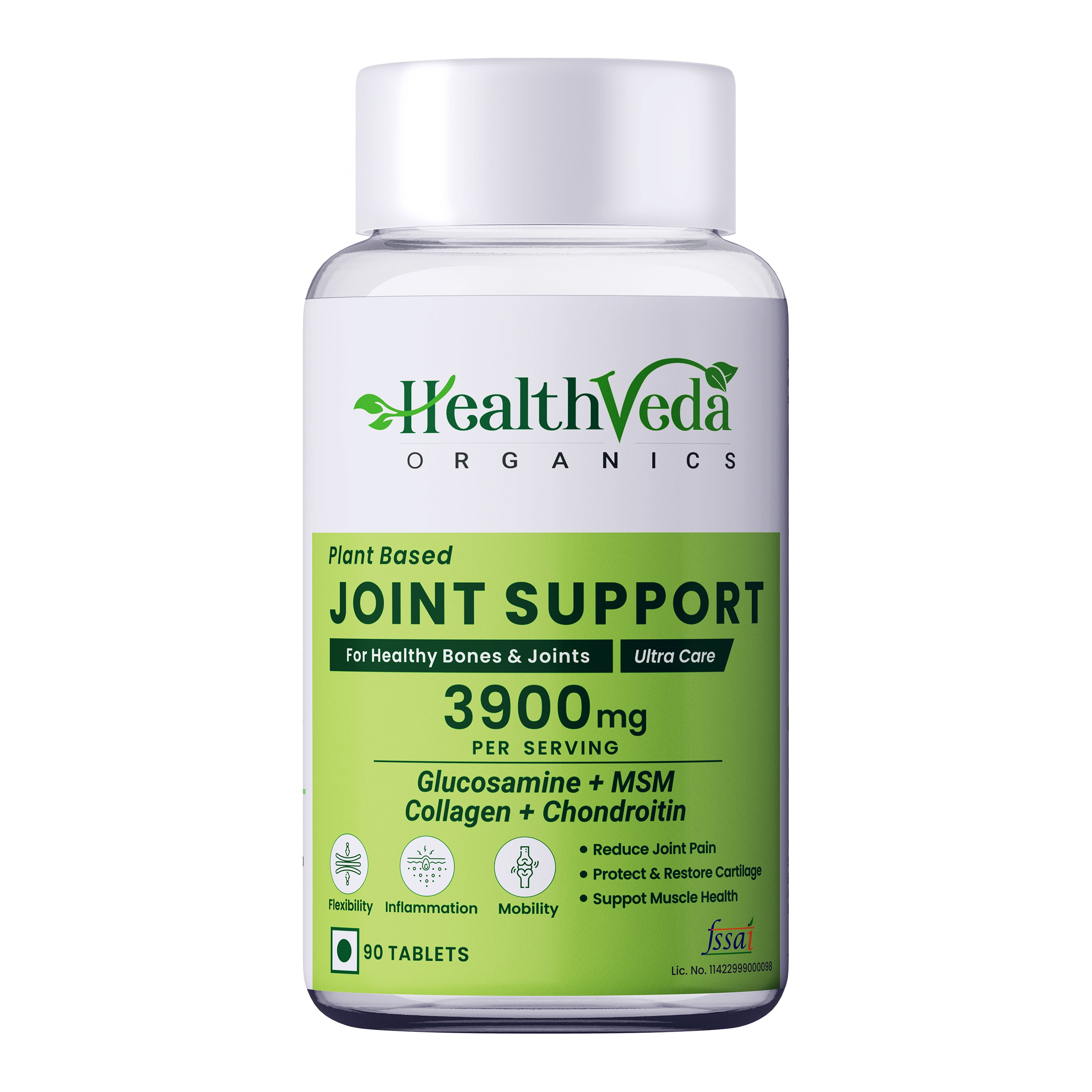 Health Veda Organics Joint Support Tablets with Glucosamine (3900 mg) | Enriched with Collagen, & MSM | Supports Joint Cartilage, Mobility & Muscle Health | 90 Tablets
