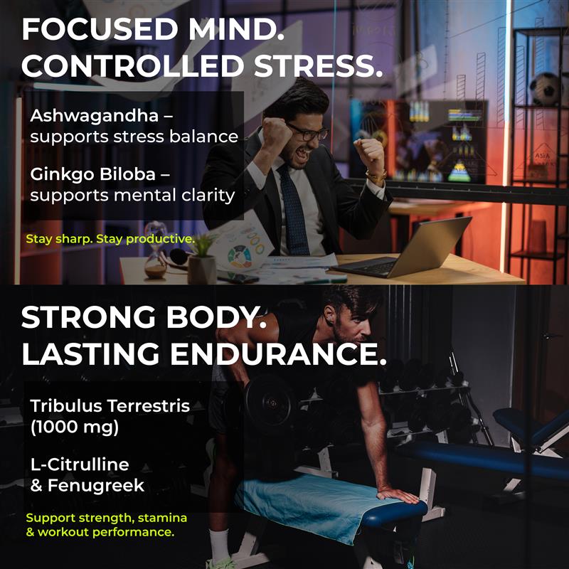 Health Veda Organics Plant Based Testo+ | With Tribulus, Ashwagandha & Kaunch Beej | Wellness & Vitality Support | 60 Veg Tablets for Men