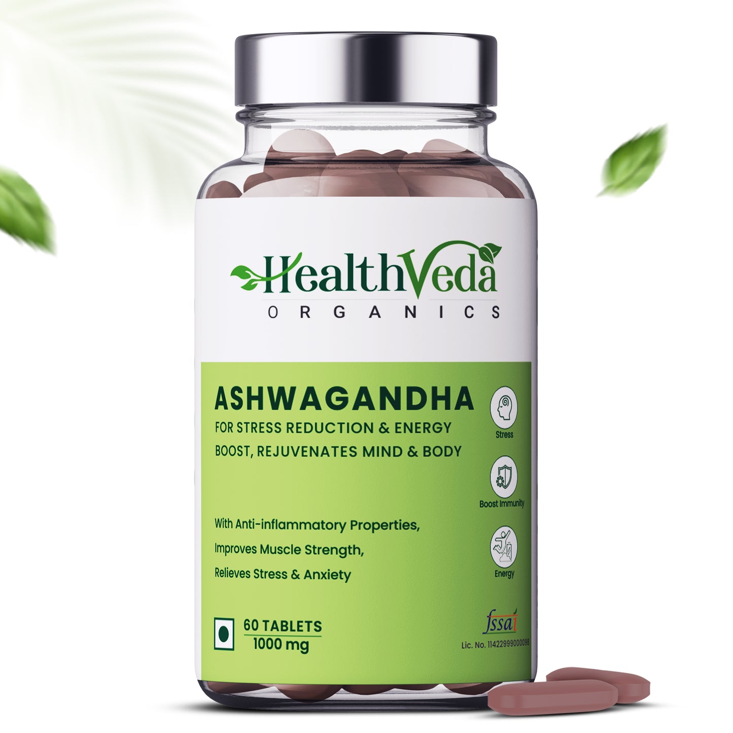 Health Veda Organics Ashwagandha 1000mg Tablets | Immunity Booster & Relieves Stress |60 Veg Tablets