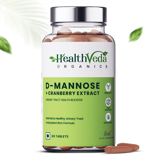 Health Veda Organics D-Mannose 500 mg + Cranberry Extract 200 mg for Kidney Health & Urinary Tract Infection - 60 Veg Tablets