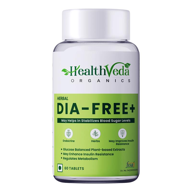Health Veda Organics Dia-Free  | With Karela, Jamun, Gudmar, Methi & Amla | 60 Veg Tablets