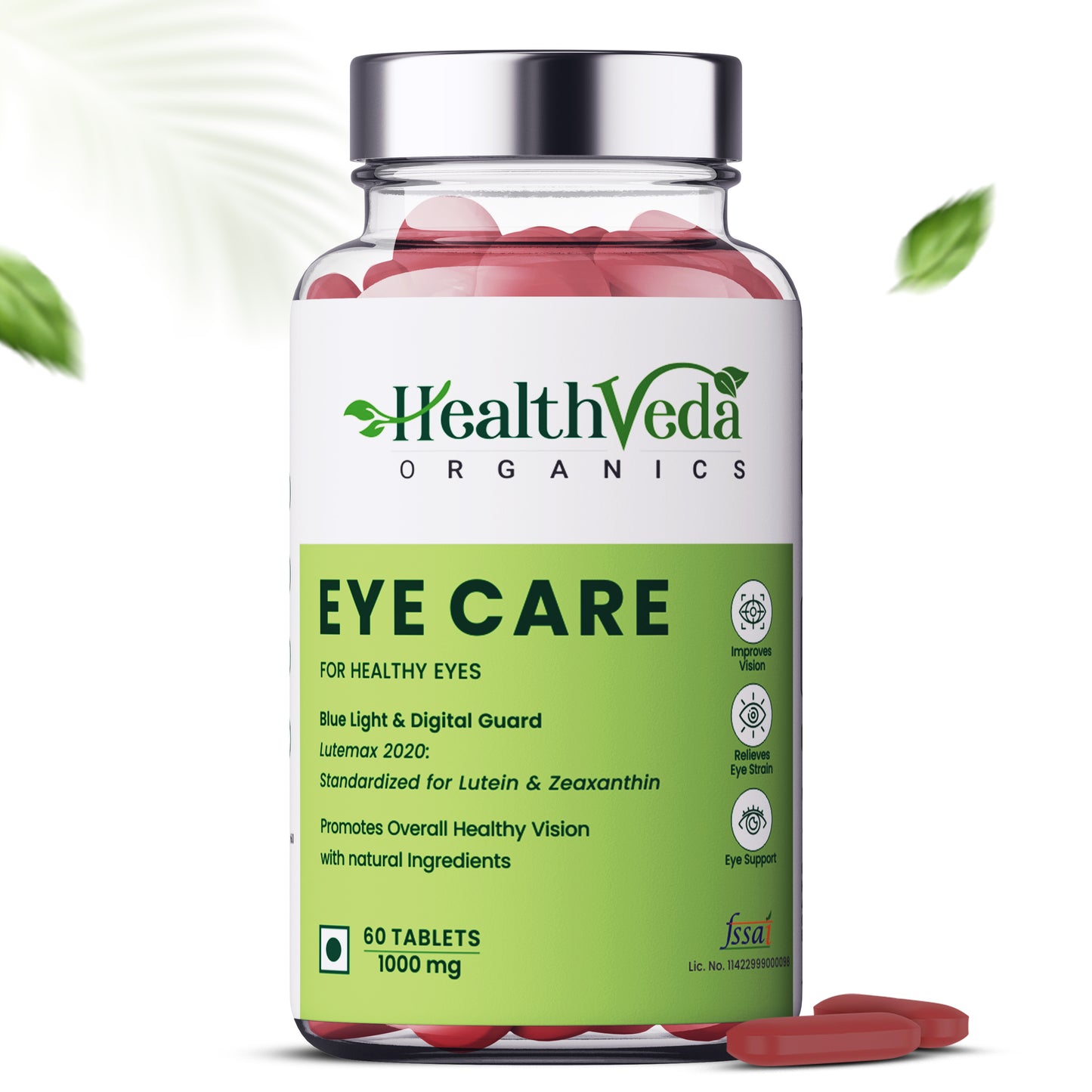 Health Veda Organics Eye Care 1000 mg Tablets Supports Vision & Enhances Retina - 60 Veg Tablets