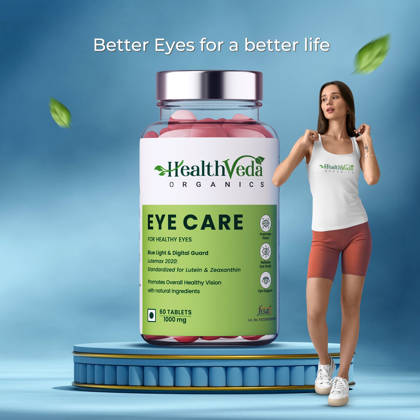 Health Veda Organics Eye Care 1000 mg Tablets Supports Vision & Enhances Retina - 60 Veg Tablets