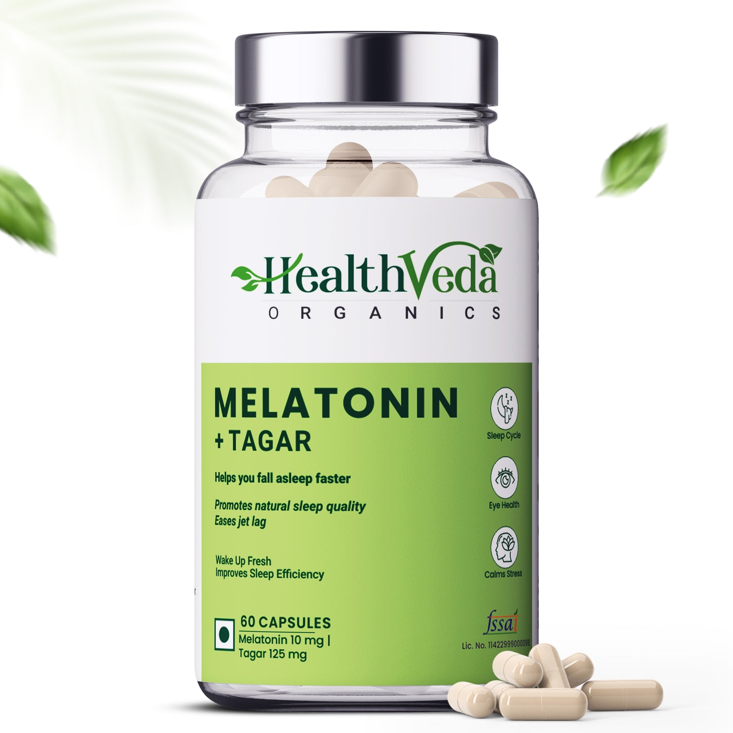 Health Veda Organics Melatonin Capsules 10mg For Healthy Sleep Cycle - 60 Veg Capsules