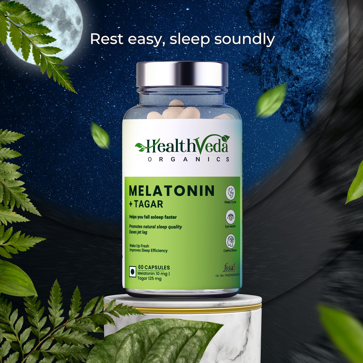 Health Veda Organics Melatonin Capsules 10mg For Healthy Sleep Cycle - 60 Veg Capsules