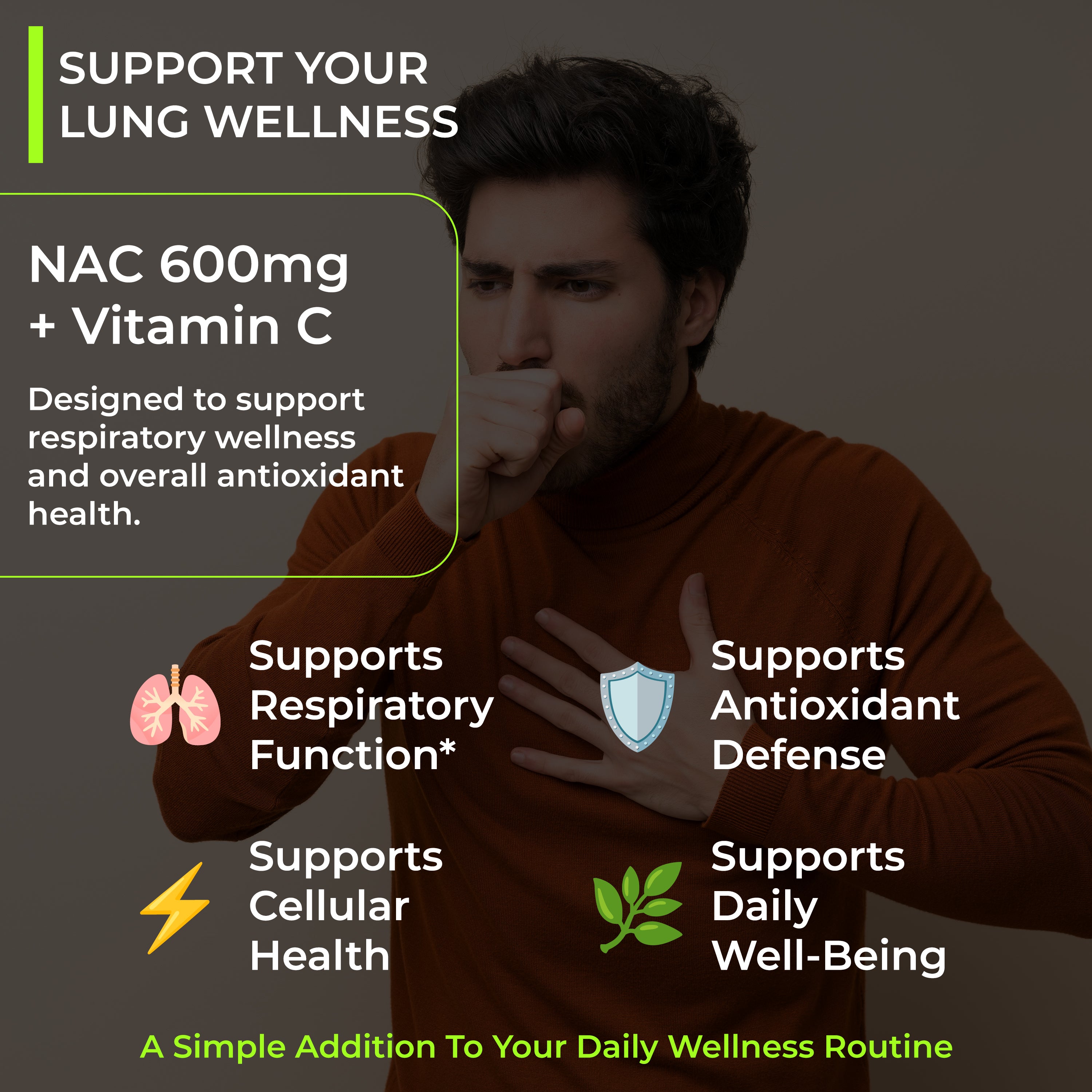 Health Veda Organics N - Acetyl L - Cysteine 600mg | 60 Veg  Tablets  | Lungs & Respiratory Support| Immune Health |For both Men & Women