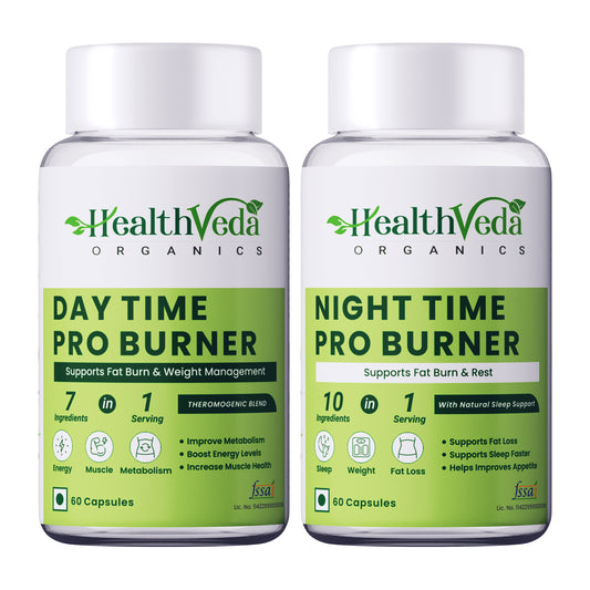 Health Veda Organics Day & Night Fat Burner Capsules for Men & Women | 24-Hour Metabolic Support & Weight Loss Support | 60 Capsules Each Pack