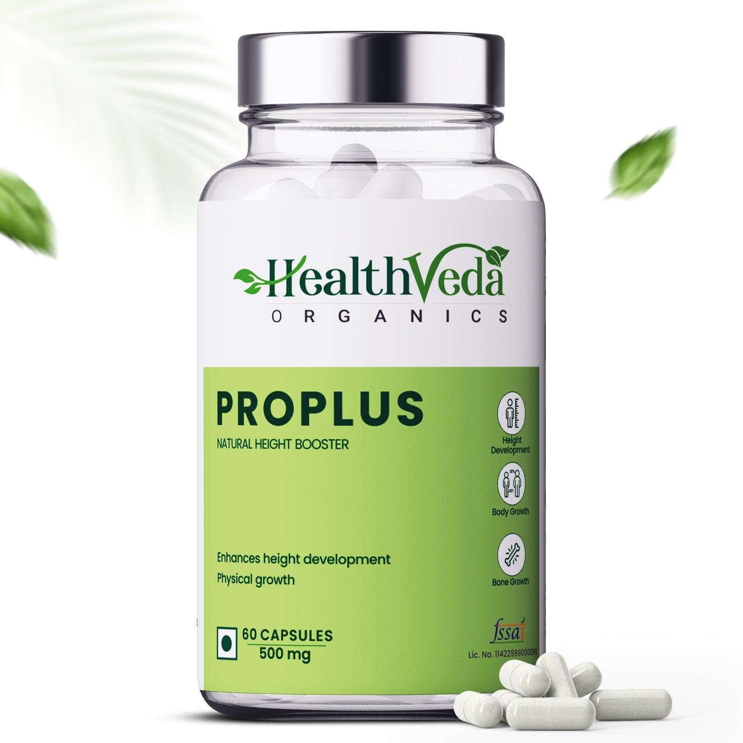 Health Veda Organics ProPlus Capsules 500mg for Good Height & Great Personality, 60 Veg Capsules