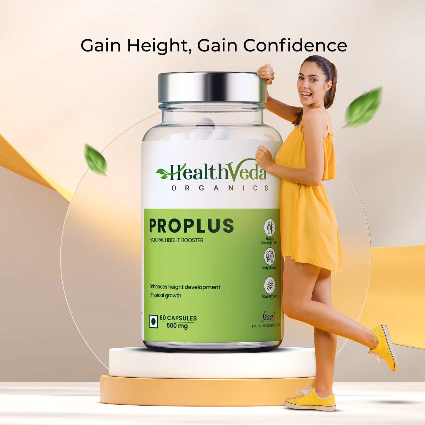 Health Veda Organics ProPlus Capsules 500mg for Good Height & Great Personality, 60 Veg Capsules