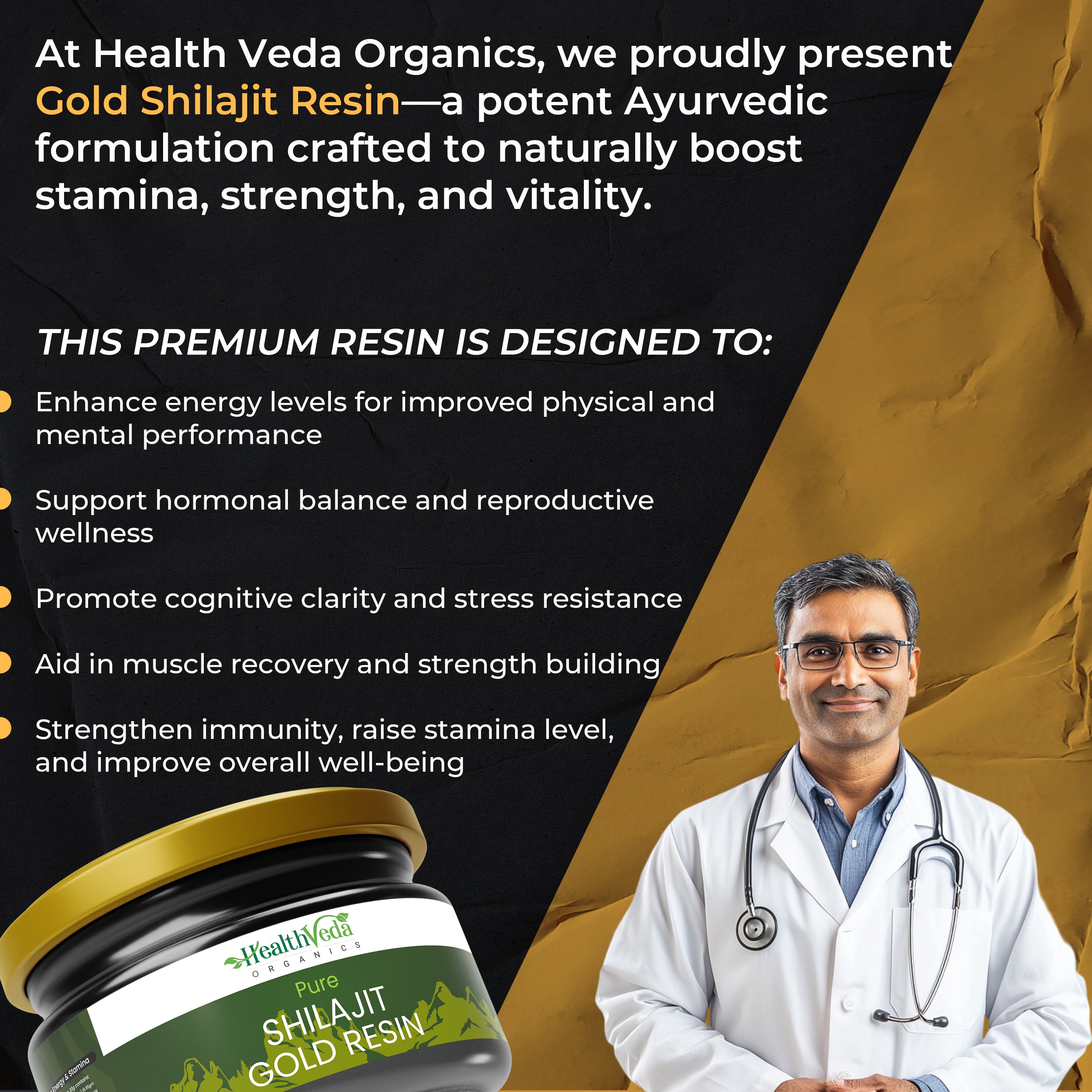 Health Veda Organics Himalayan Pure Shilajit Gold Resin (20 gm) | Lab Tested, Contains 24K Gold | Helps to Boost Immunity, Stamina & Overall Health