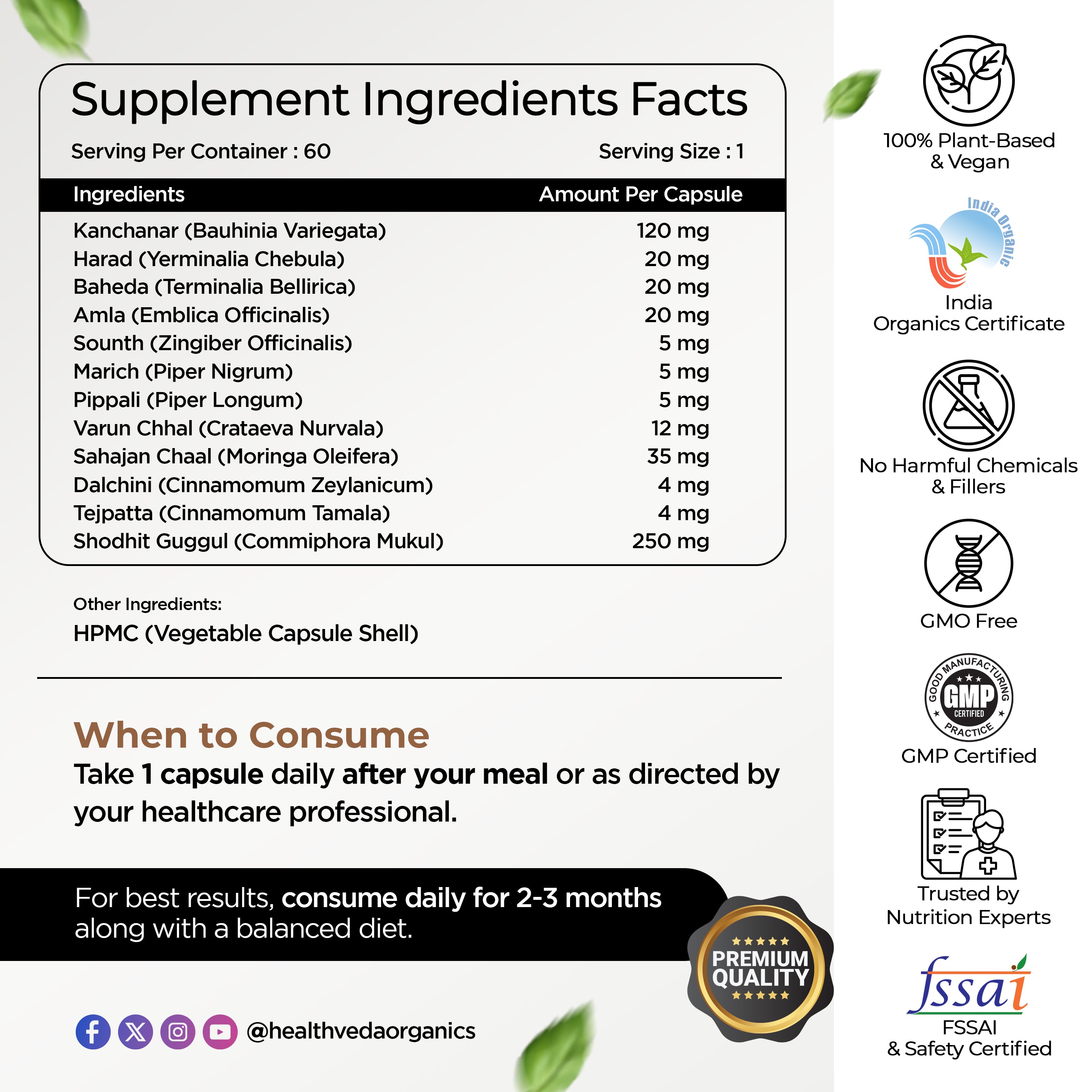 Health Veda Organics Thyroplus Supplements packed with Natural Ingredients for Thyroid Support - 60 Veg Capsules for Men & Women