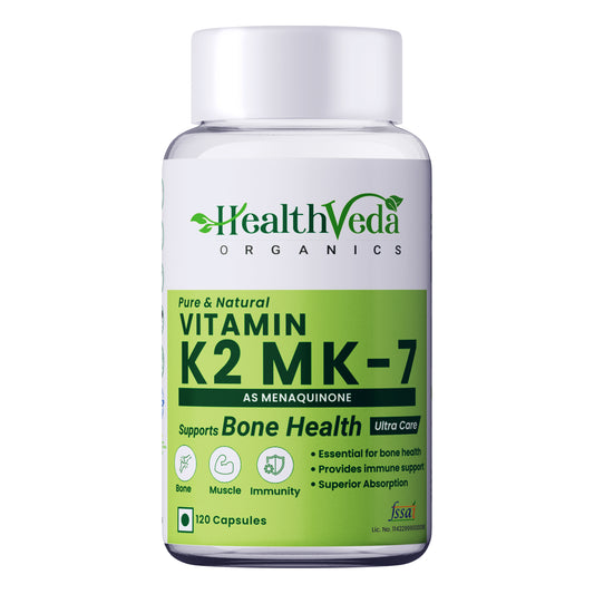 HEALTH VEDA ORGANICS PRIVATE LIMITED Vitamin K2 | 100% Vegetarian Vitamin K2 Benefits in Bone Health - 55mcg - 120 Vitamin K27 Capsules