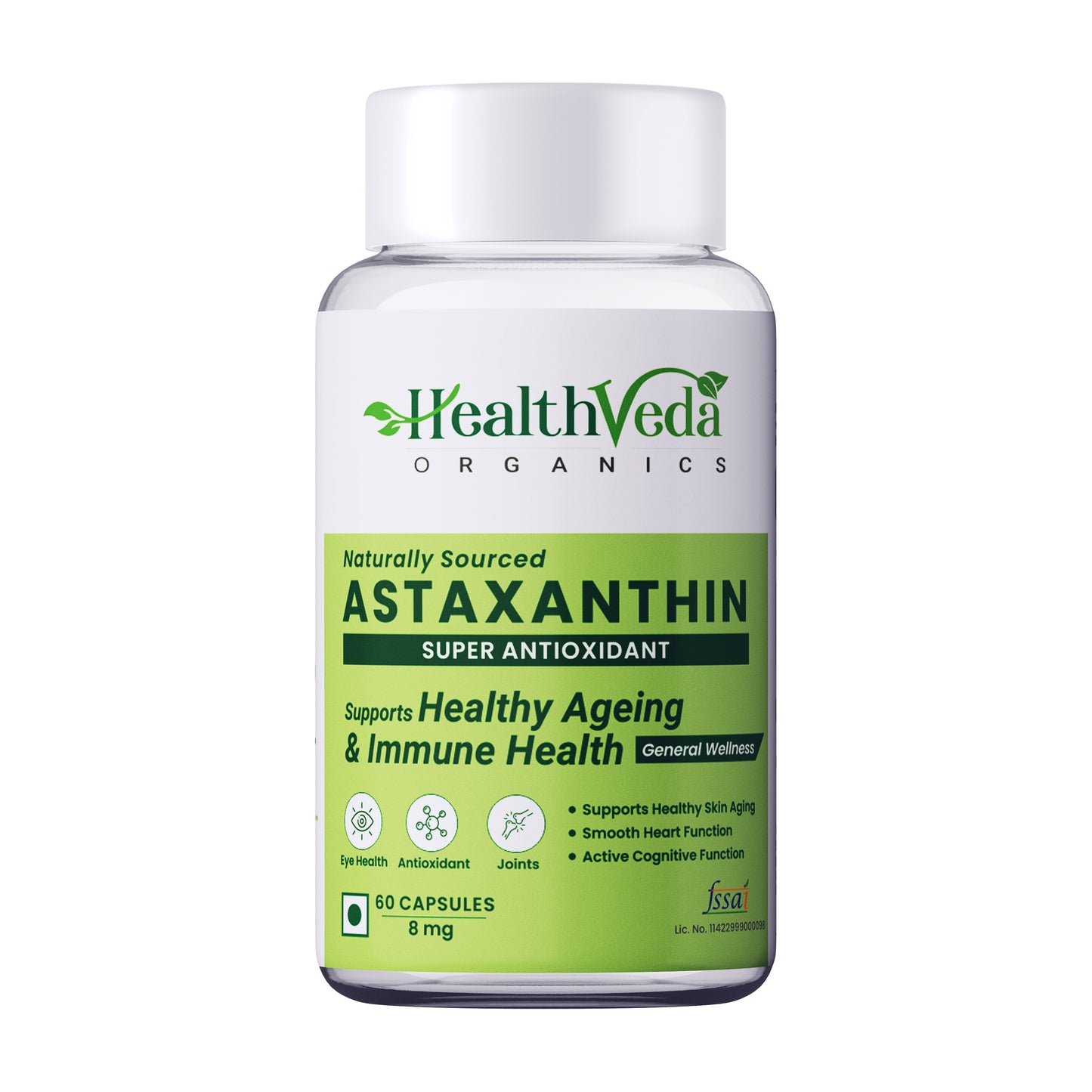 Health Veda Organics Plant Based Astaxanthin 8 mg for Eye, Joint & Skin Health - 60 Veg Capsules