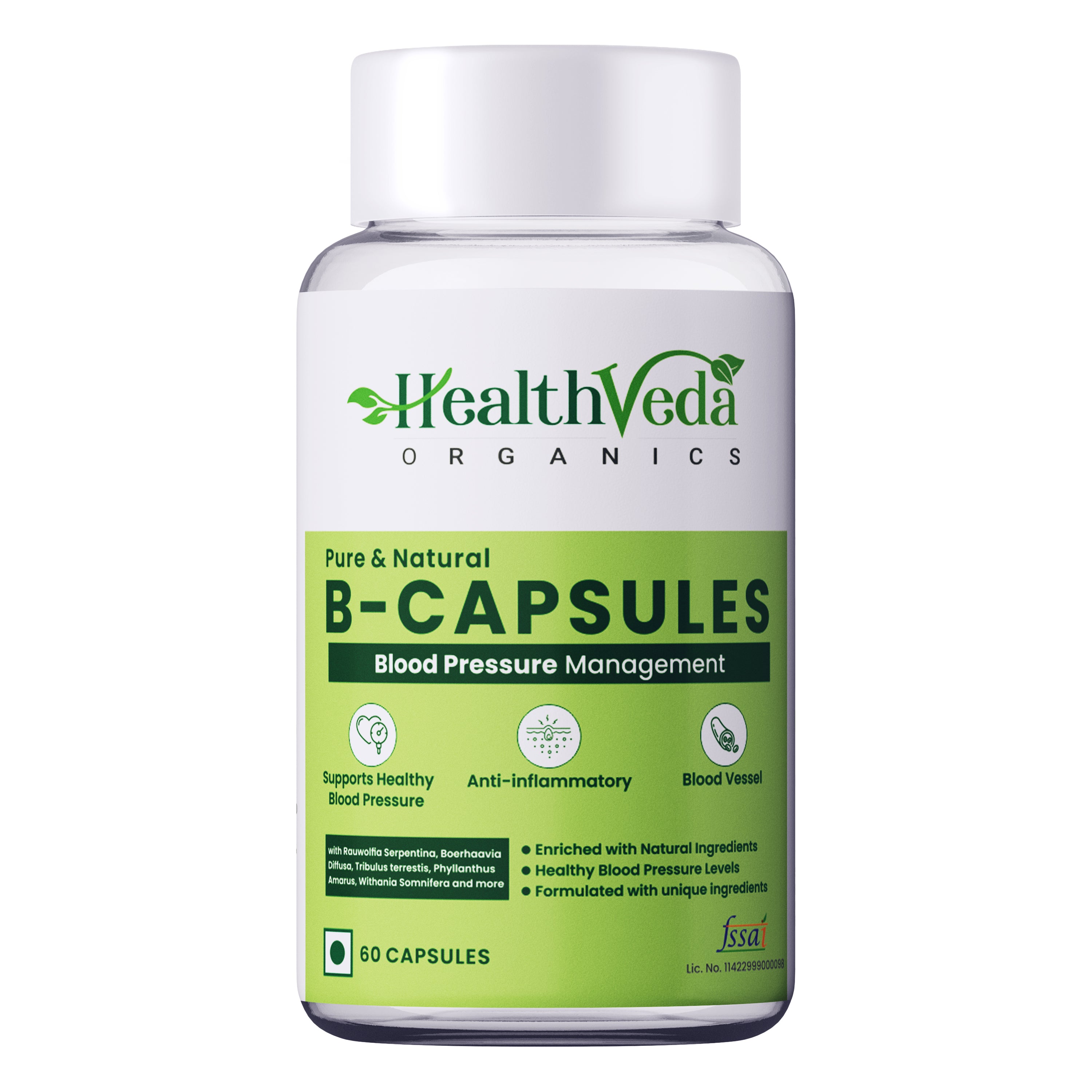 Health Veda Organics B Capsules | 60 Veg Capsules | Maintains Blood Pressure Levels | Supports Heart Health | For both Men & Women