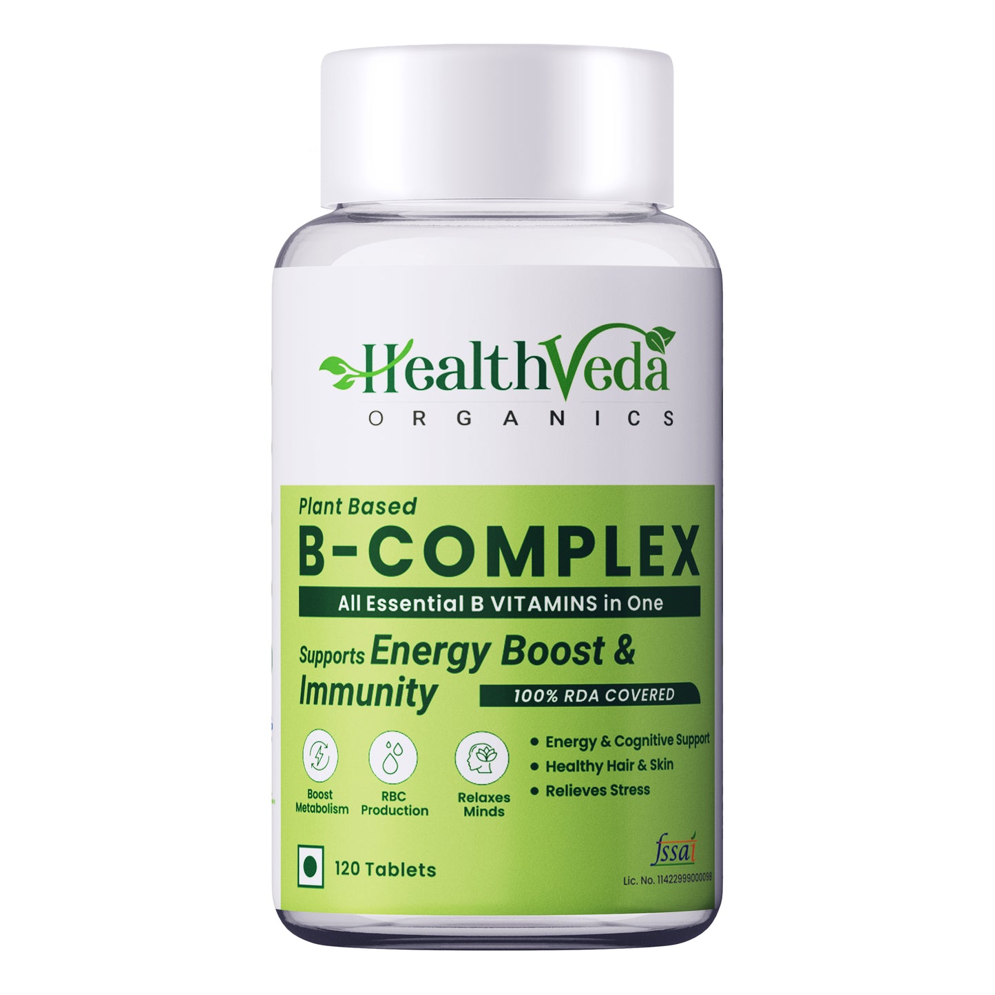 Health Veda Organics Plant-Based B-Complex Tablets- 120 Veg Tablets