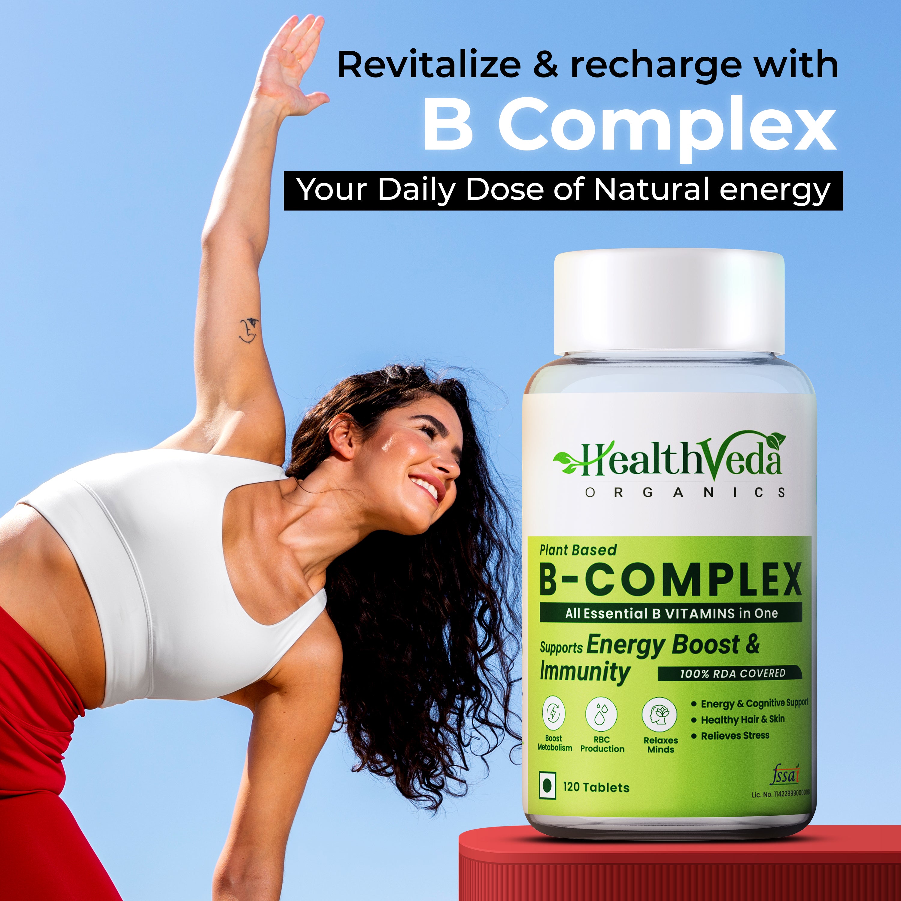 Health Veda Organics Plant-Based B-Complex Tablets- 120 Veg Tablets