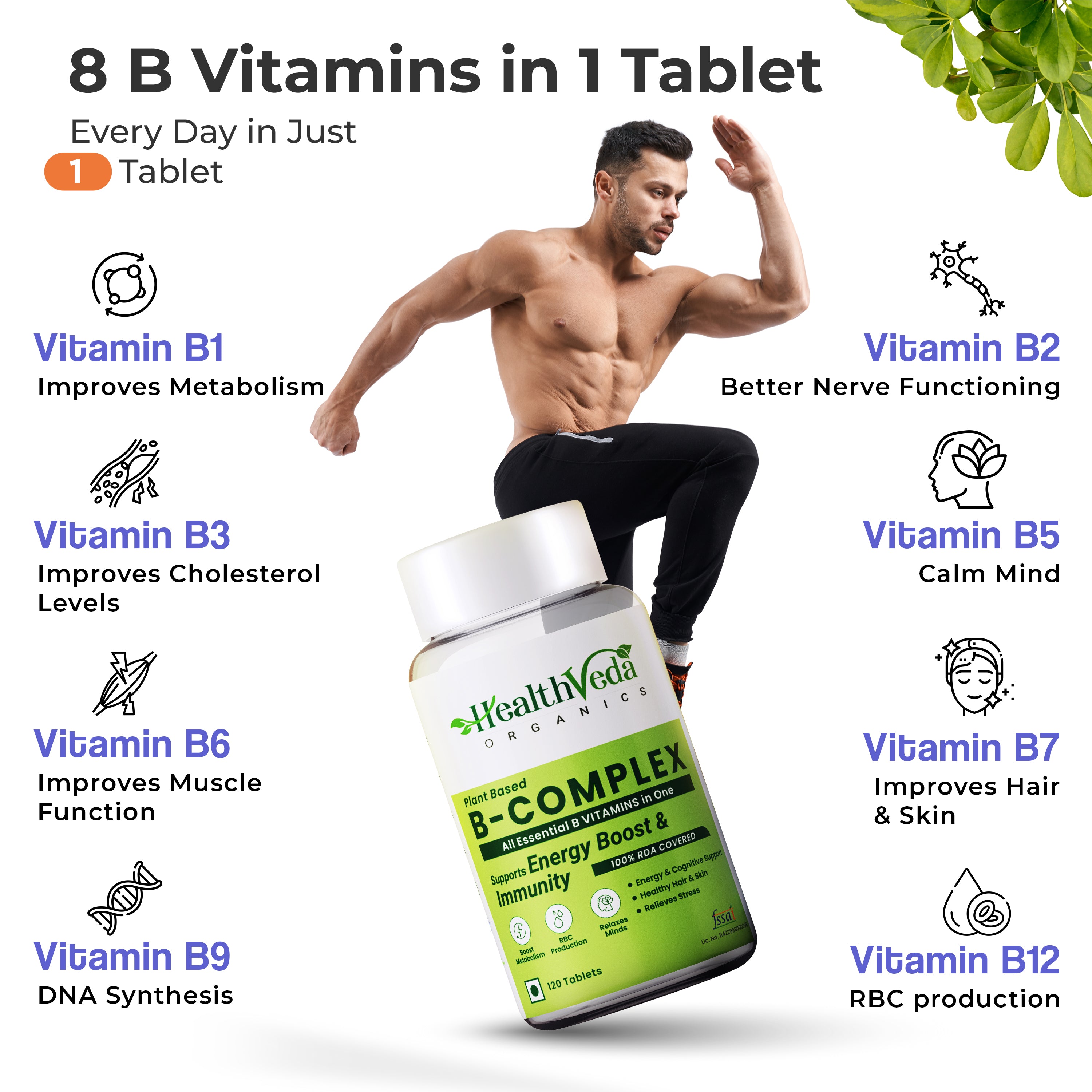 Health Veda Organics Plant-Based B-Complex Tablets- 120 Veg Tablets