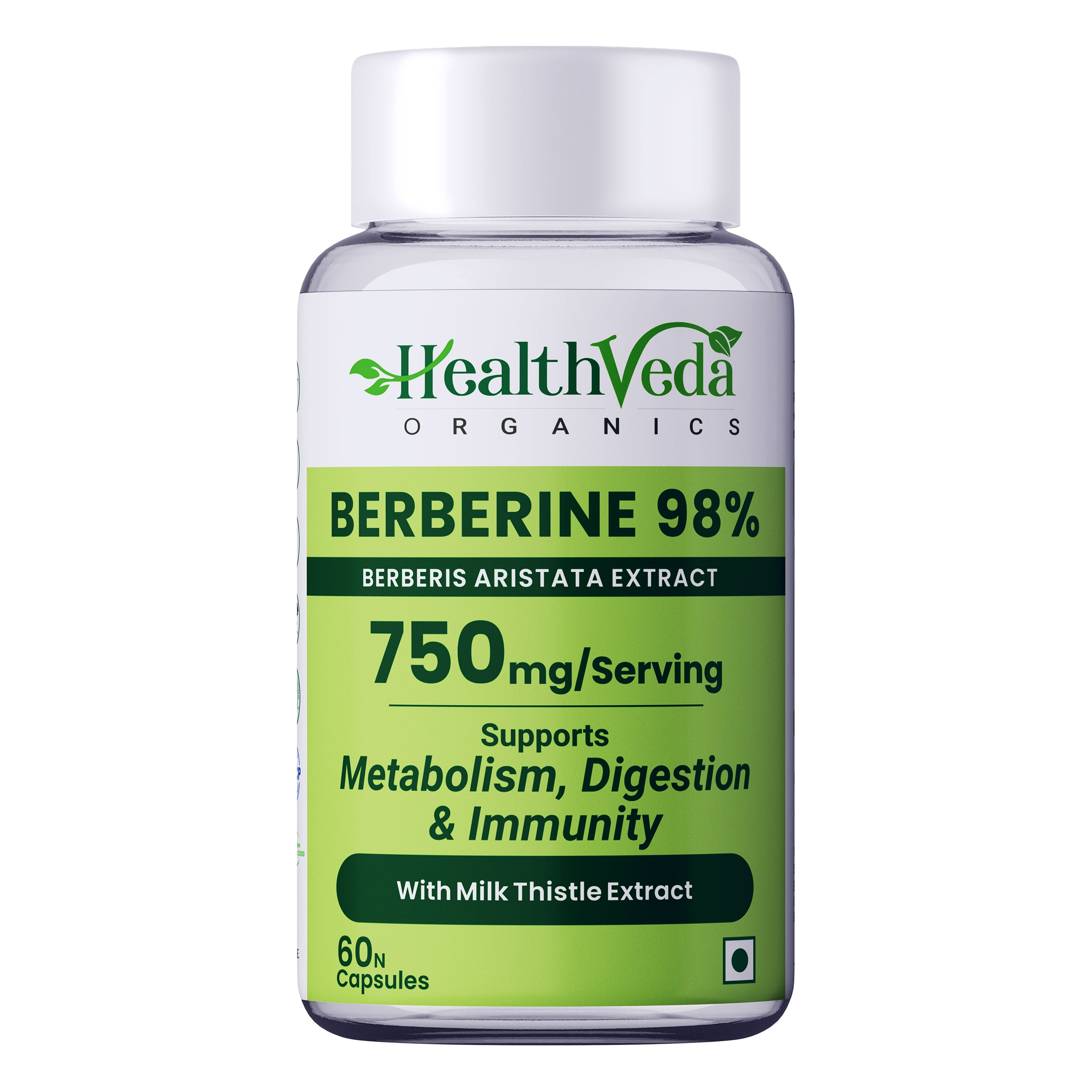 Health Veda Organics Berberis Aristata (98% Berberine) with Milk Thistle 60 Capsules Pack for Men and Women, Support Healthy Blood Glucose Level Support General Health, Help in Detoxification