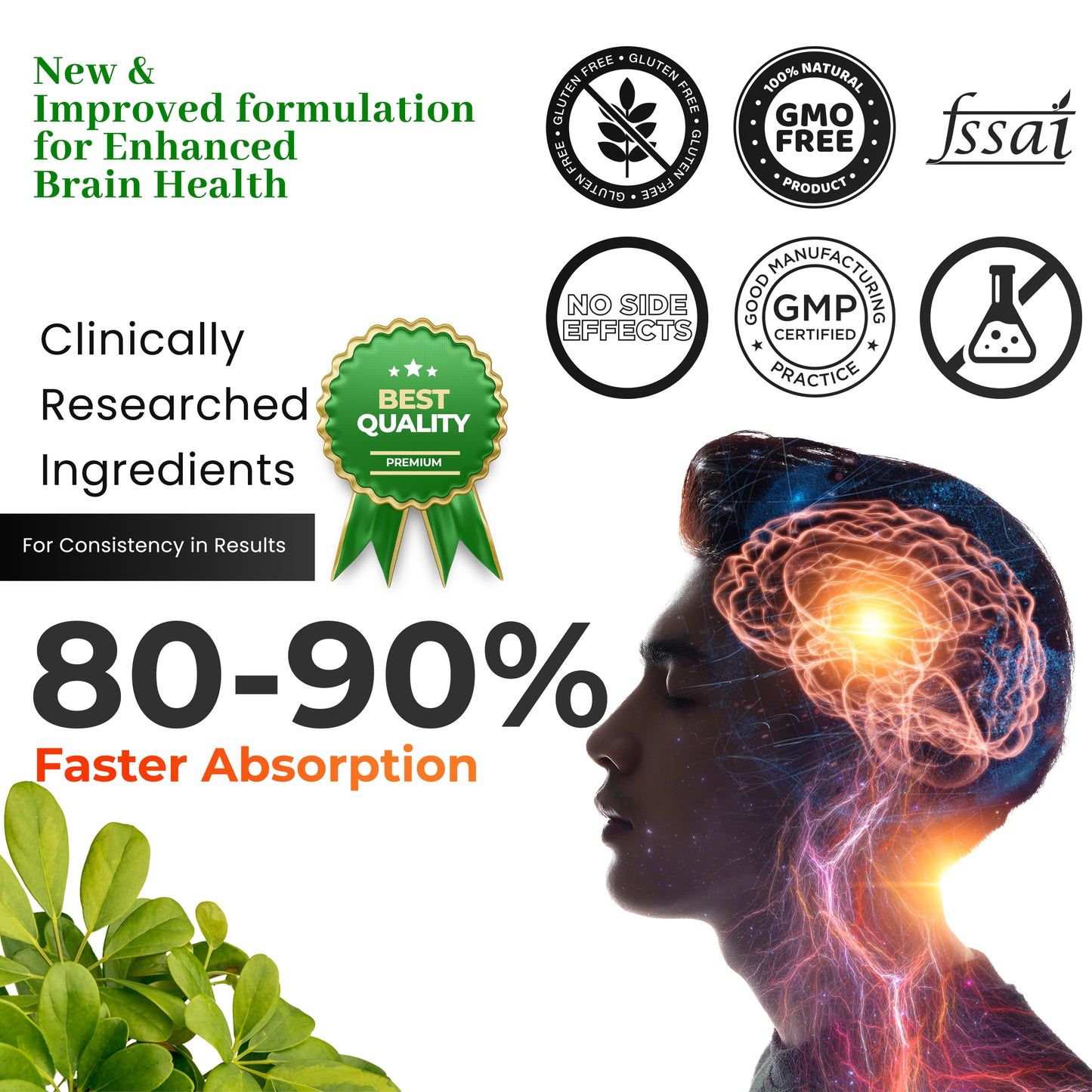 Health Veda Organics Plant Based Brain Booster with Ginkgo Biloba & Brahmi I 60 Veg Capsules I Boosts Concentration & Learning Activities