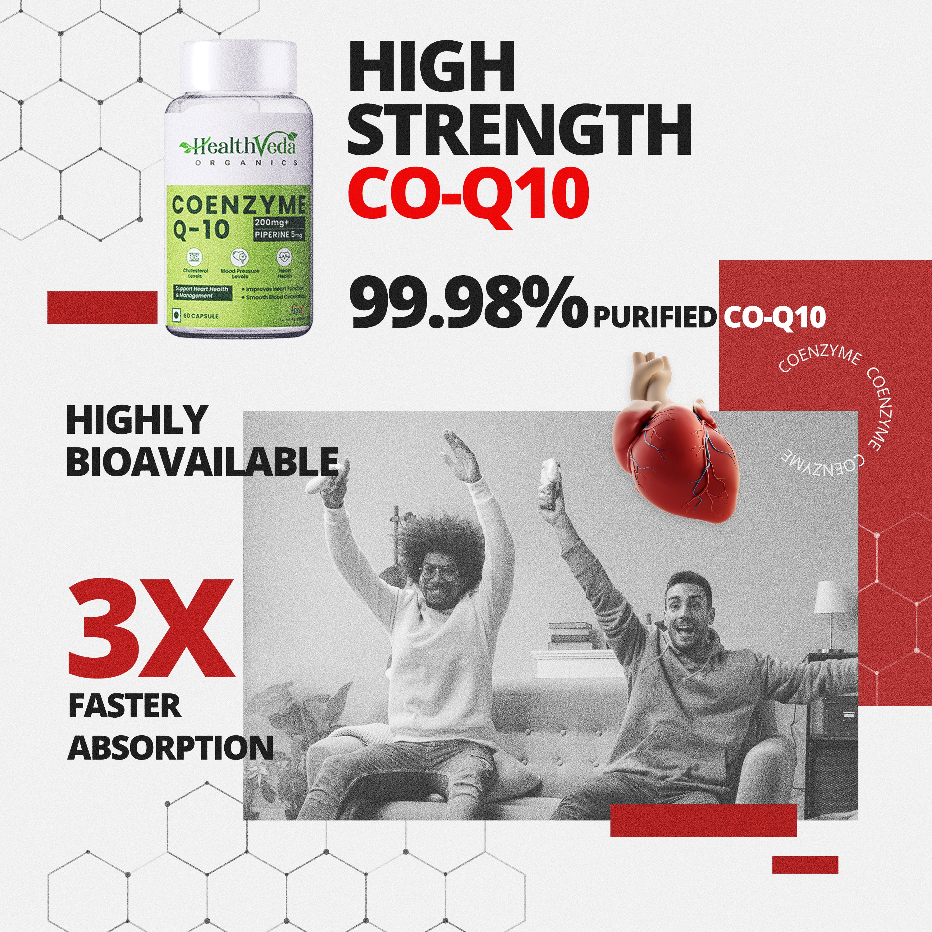 Health Veda Organics Coenzyme Q10 (CoQ10) 200mg with Piperine 5mg | Supports Heart Health and Vascular Health | 60 Capsules