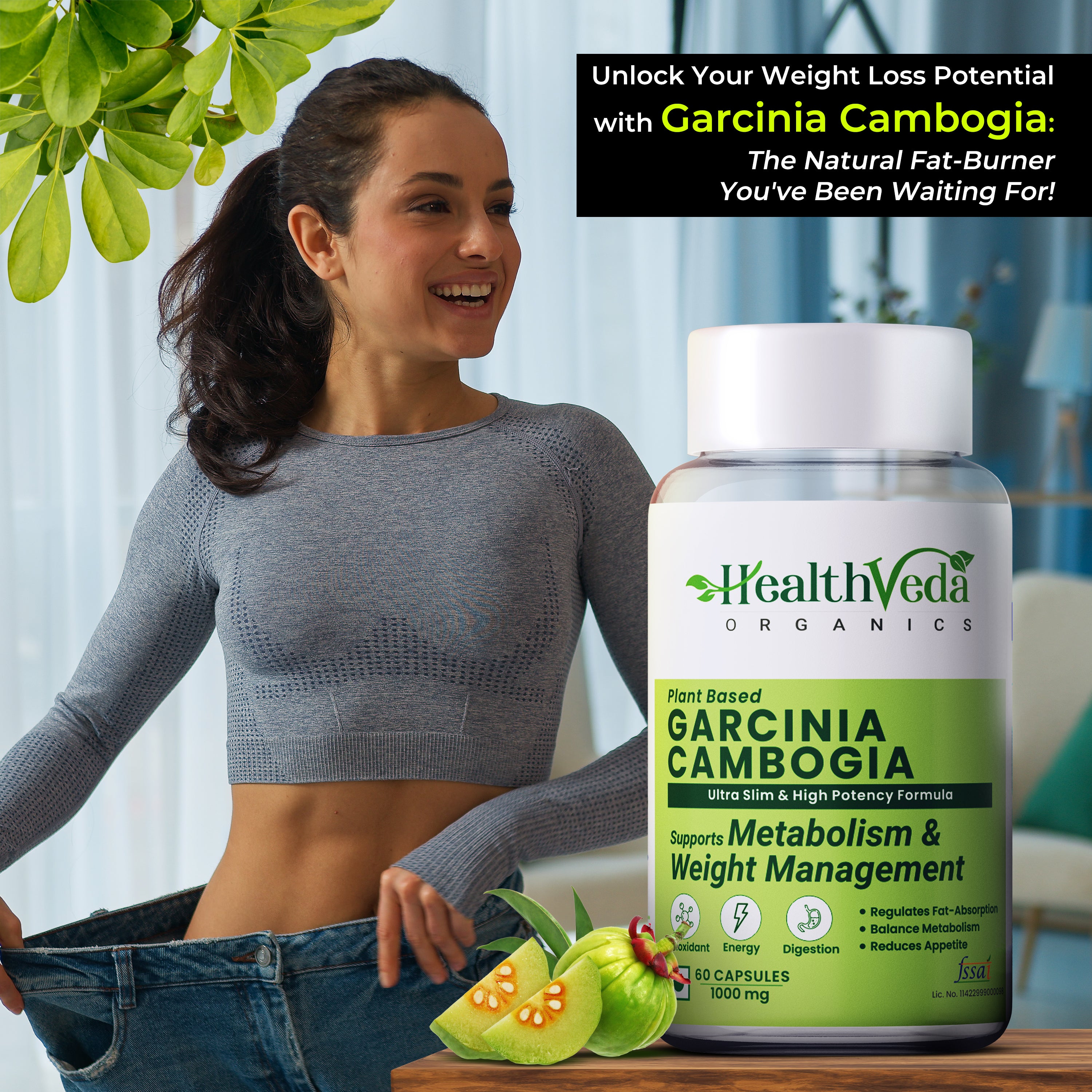 Health Veda Organics Plant Based Garcinia Cambogia Capsules for Weight Management, & Healthy Metabolism - 60 Veg Capsules