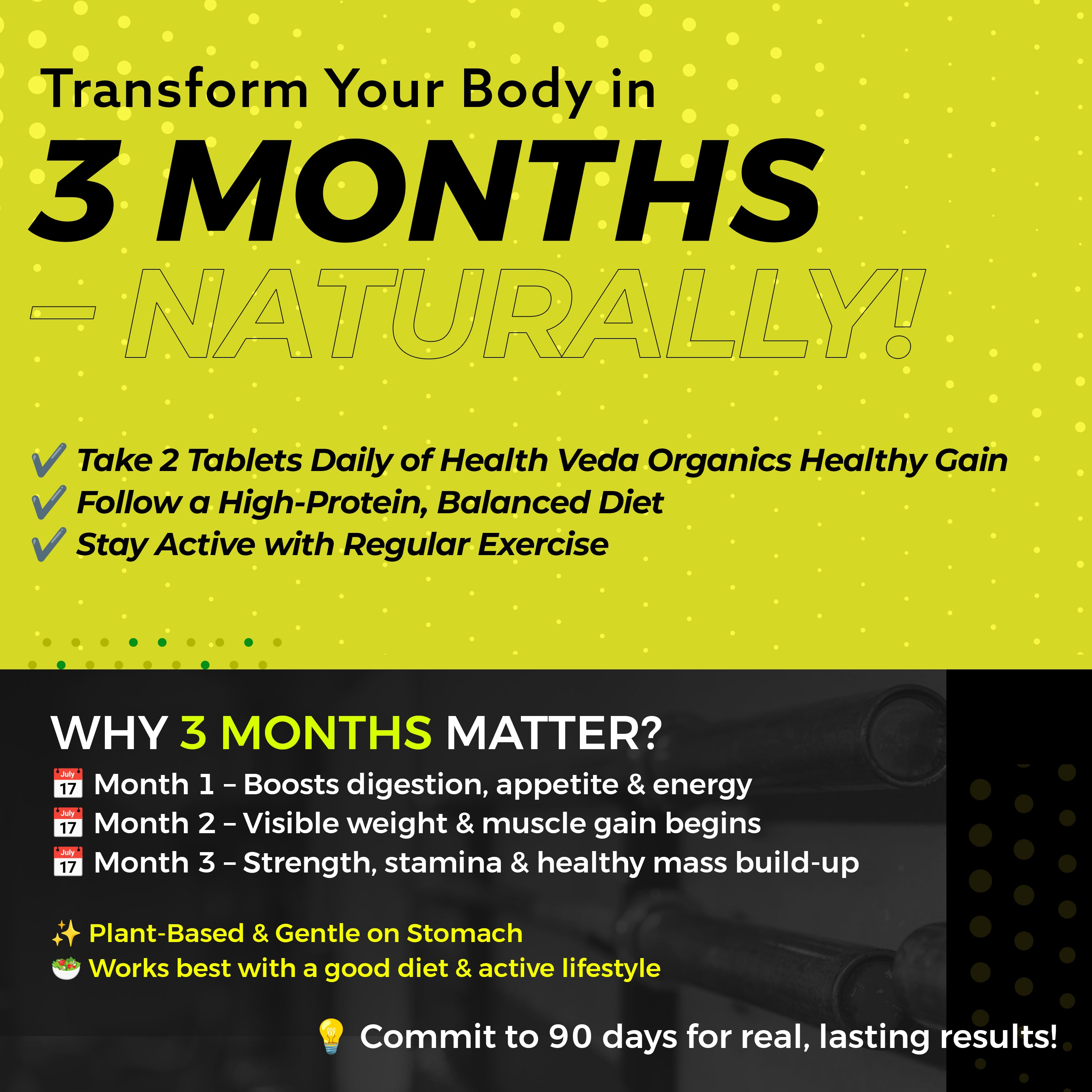 Health Veda Organics Healthy Gain 120 Tablets | A Herbal Weight Gainer | Help to Improve Metabolism, Digestion, Appetite, Weight Gain & Mass Muscle Growth for Both Men and Women