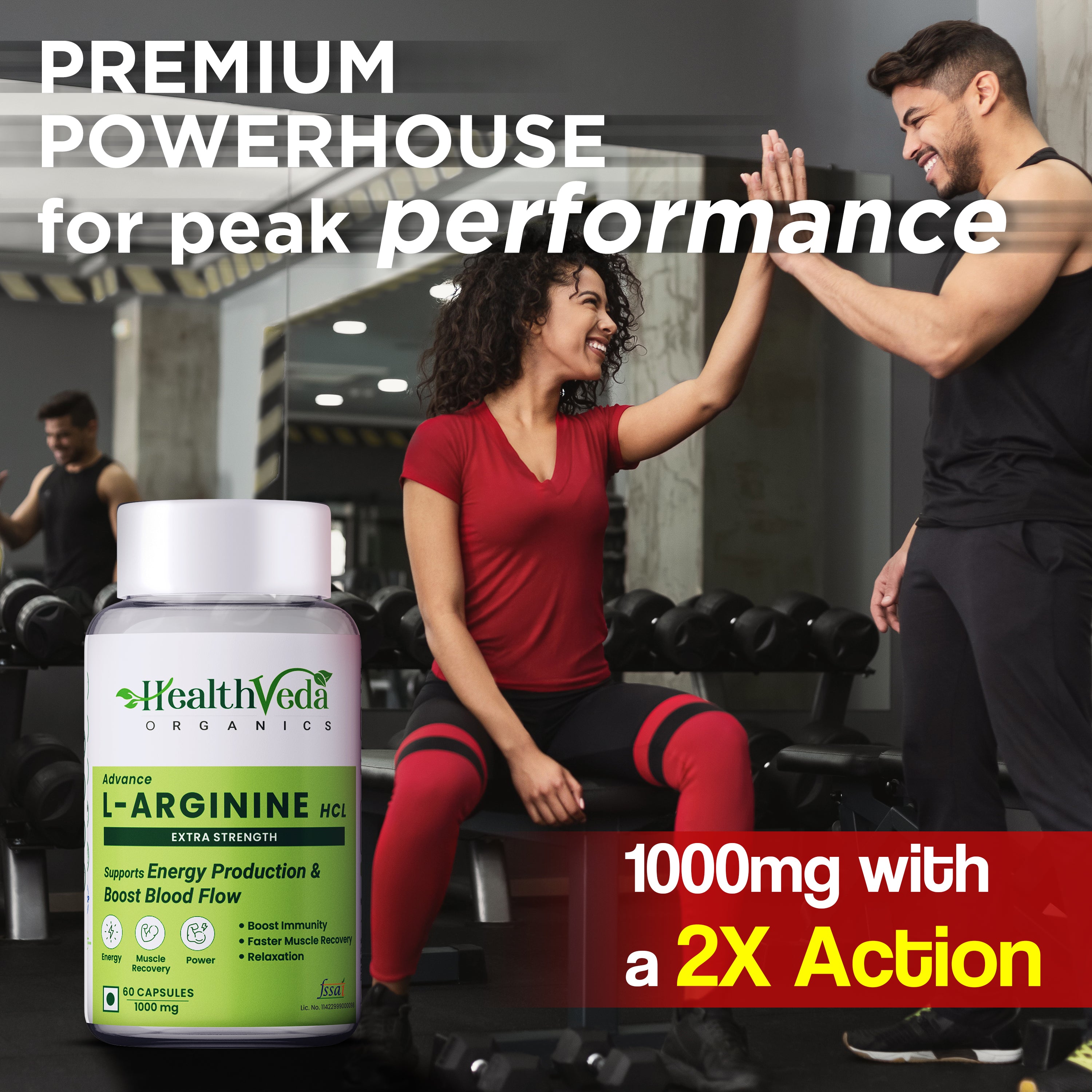 Health Veda Organics L Arginine 1000 mg with Chromium Picolinate | 60 Veg Capsules| Good for Muscle Growth, Stamina, Recovery, Immune Booster & Energy | For Both Men & Women