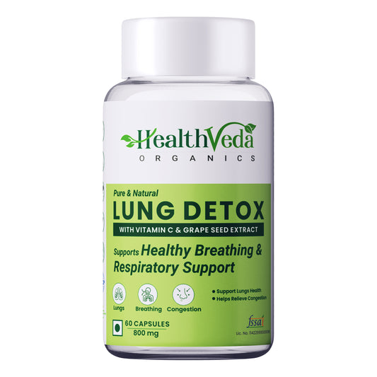 Health Veda Organics Lung Detox with Vitamin C & Grape Seed Extract | 60 Veg Capsules | Supports Healthy Breathing| For Detoxification of Lung & Immunity | For Both Men & Women