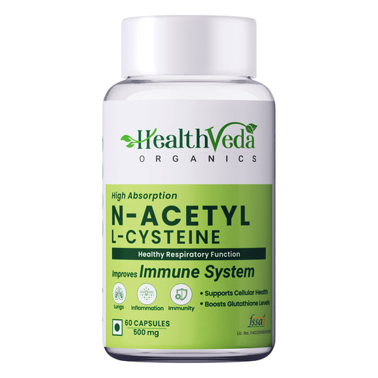 Health Veda Organics N - Acetyl L - Cysteine 500mg | 60 Veg Capsules | Lungs & Respiratory Support| Immune Health |For both Men & Women