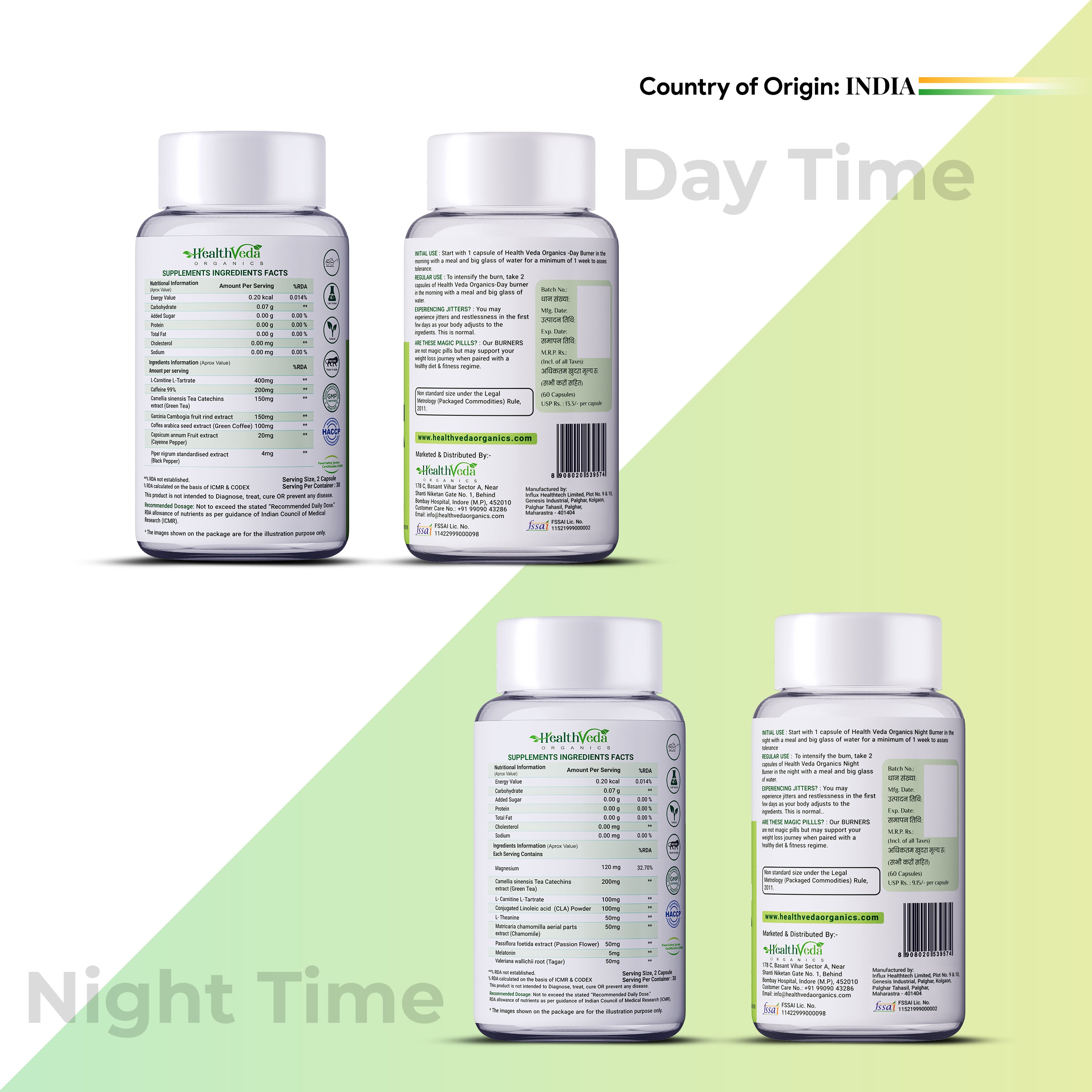 Health Veda Organics Day & Night Herbal Blend | Metabolic Wellness & Vitality Support | 60 Capsules Each Pack