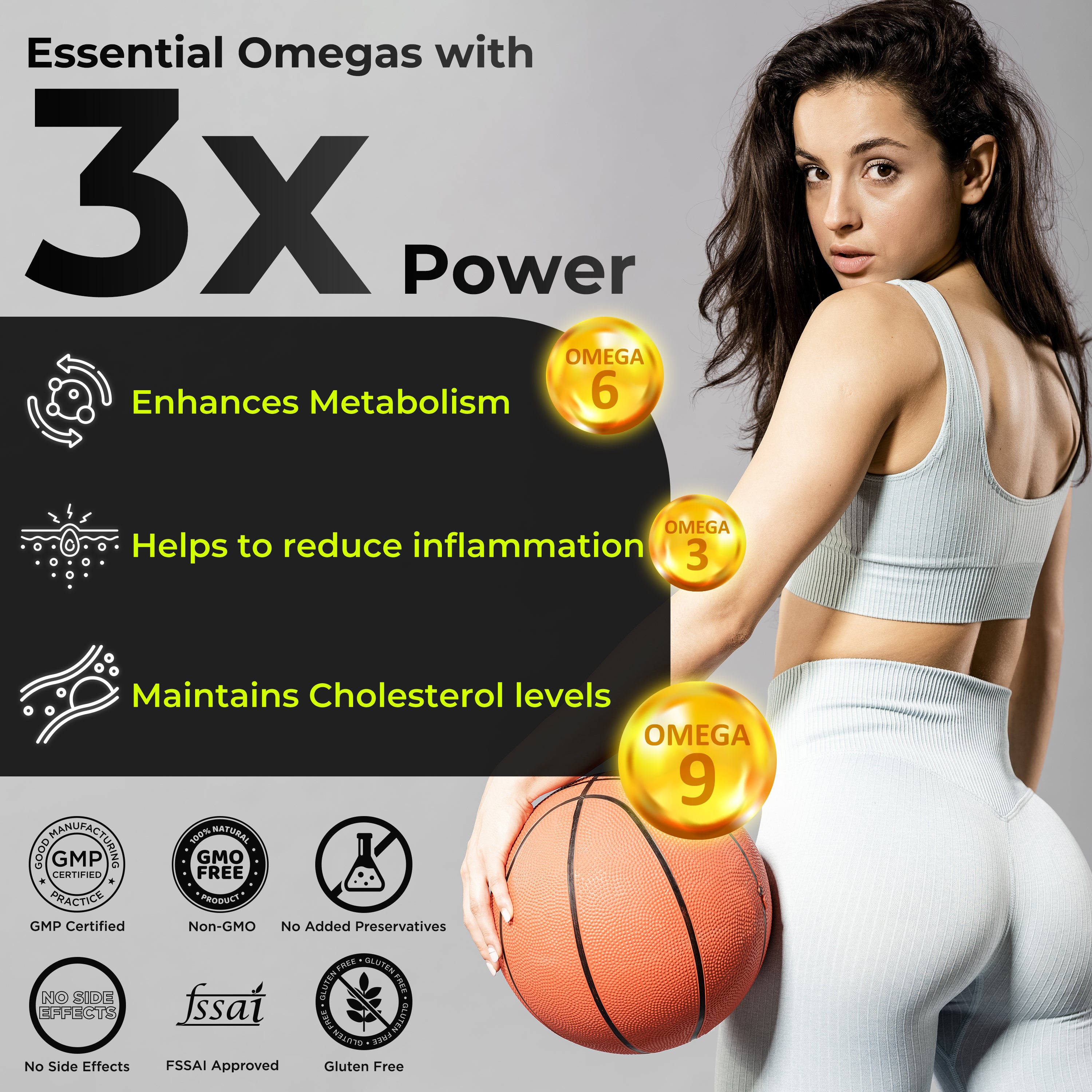 HealthVeda Organics Vegan Omega 3-6-9 Flaxseed Oil(1000mg) for Healthy Bones, Hair&Skin|60 Veg Soft Gel Capsules for Both Women & Men